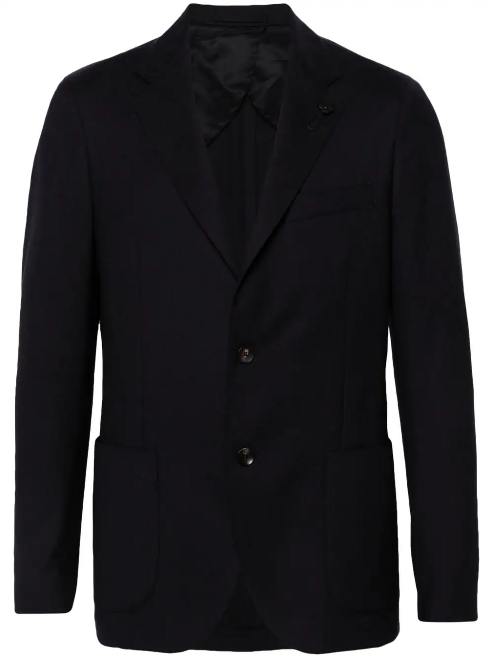 Shop Lardini Oxford Blue Virgin Wool Blazer