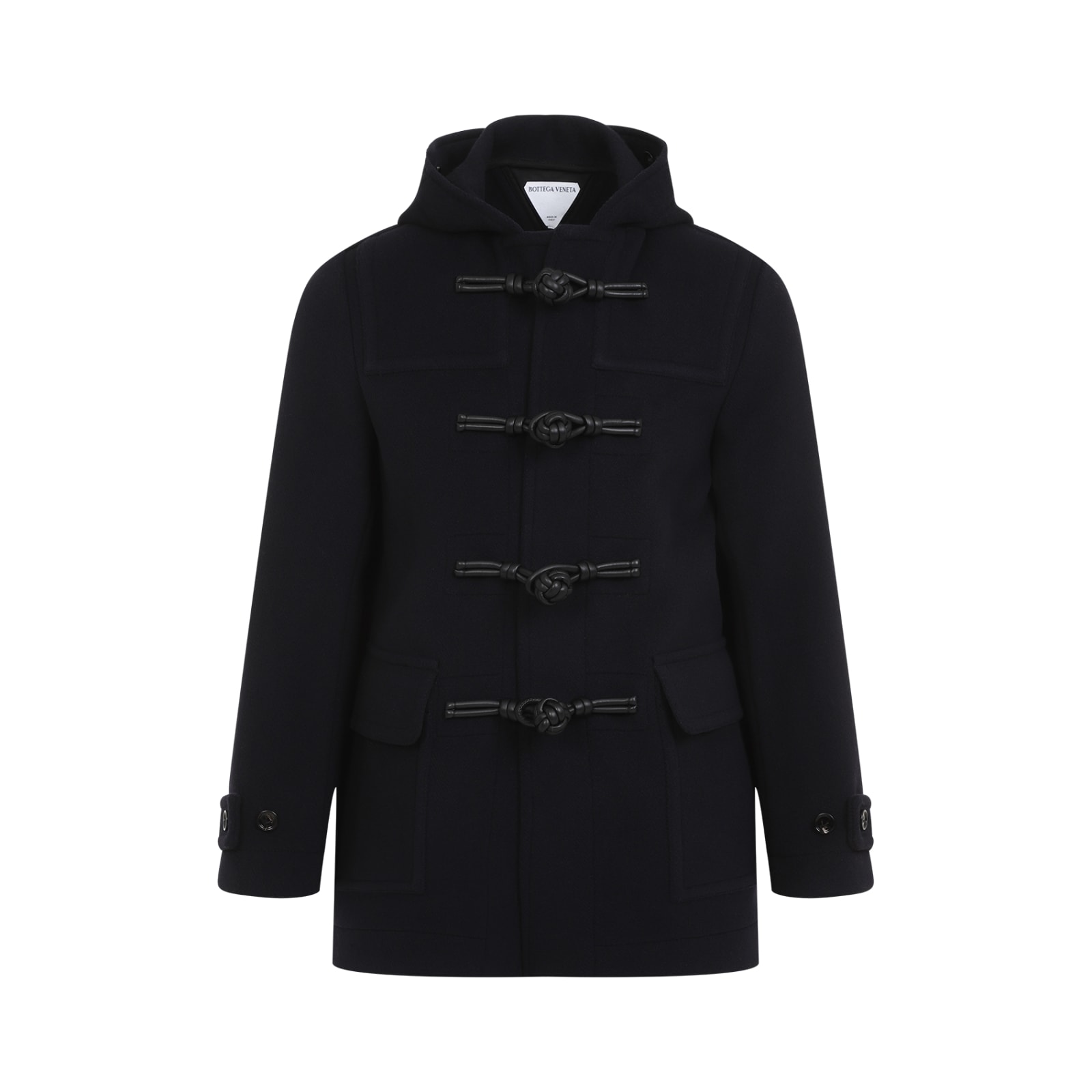 Shop Bottega Veneta Duffle Coat In Wool In Navy