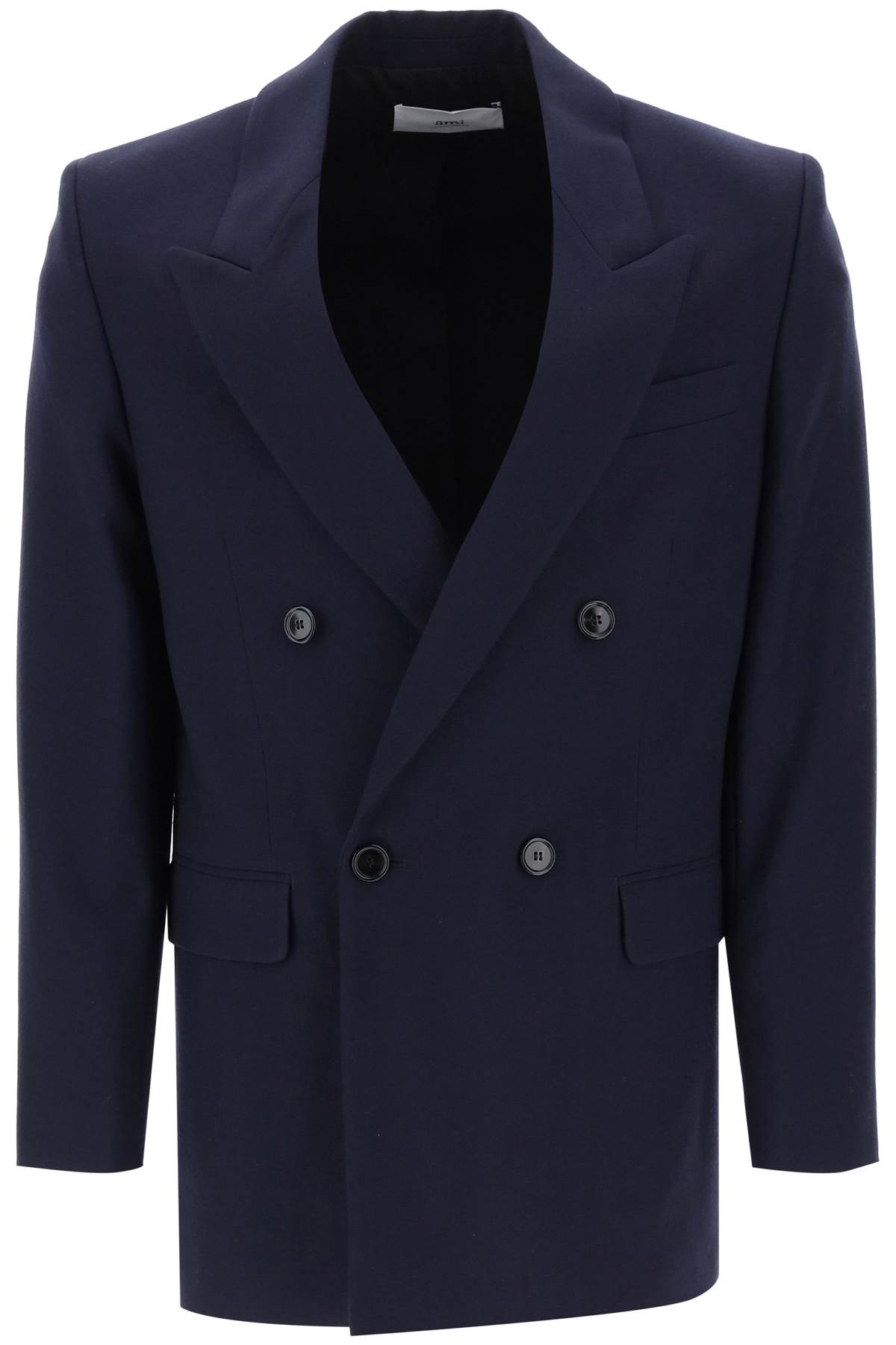 Shop Ami Alexandre Mattiussi Wool Serge Double-breasted Blazer In Night Blue (blue)