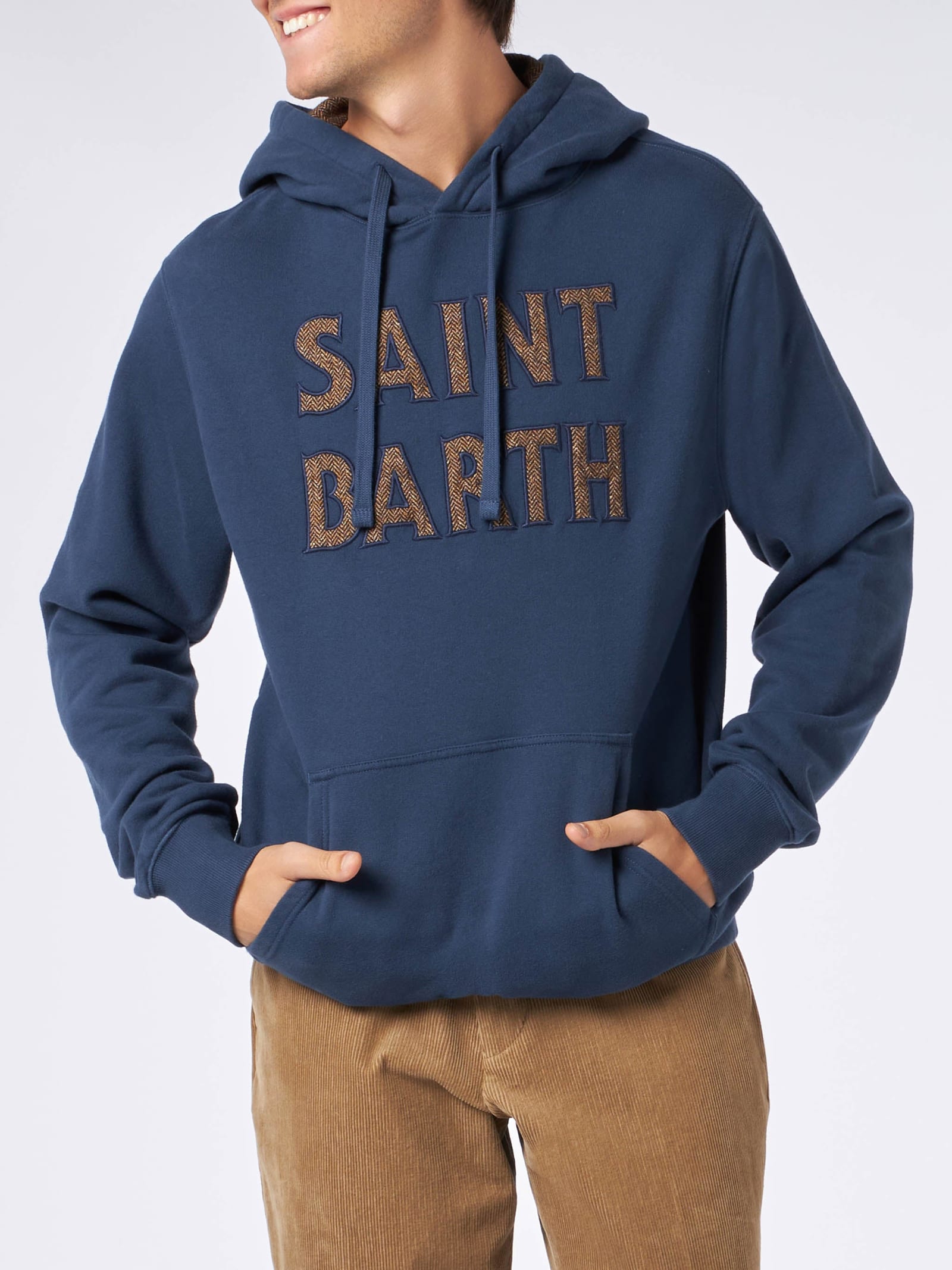 MC2 Saint Barth Man Blue Hoodie With St. Barth Terry Patch