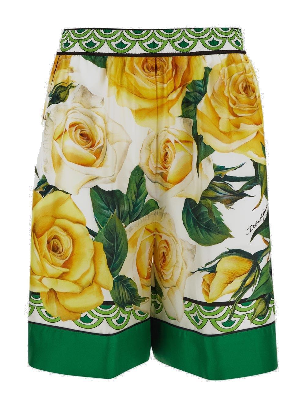 Shop Dolce & Gabbana Floral Printed Shorts In Green/yellow
