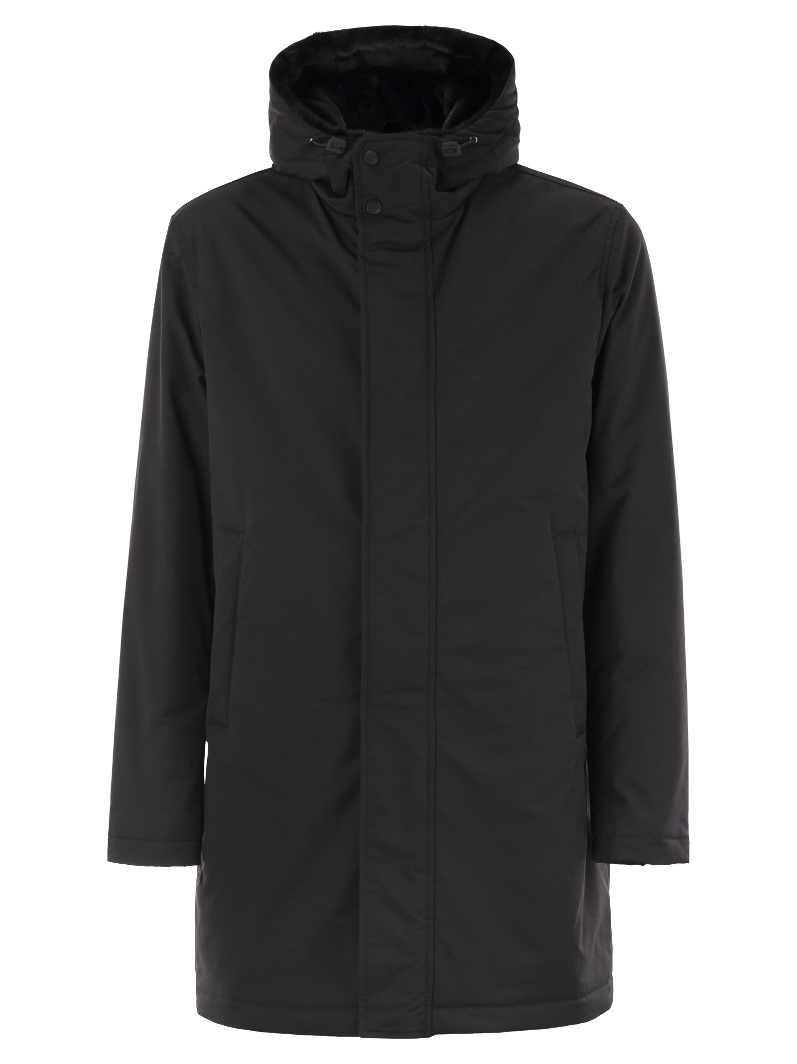 Herno Black Parka With Functional Details In Black