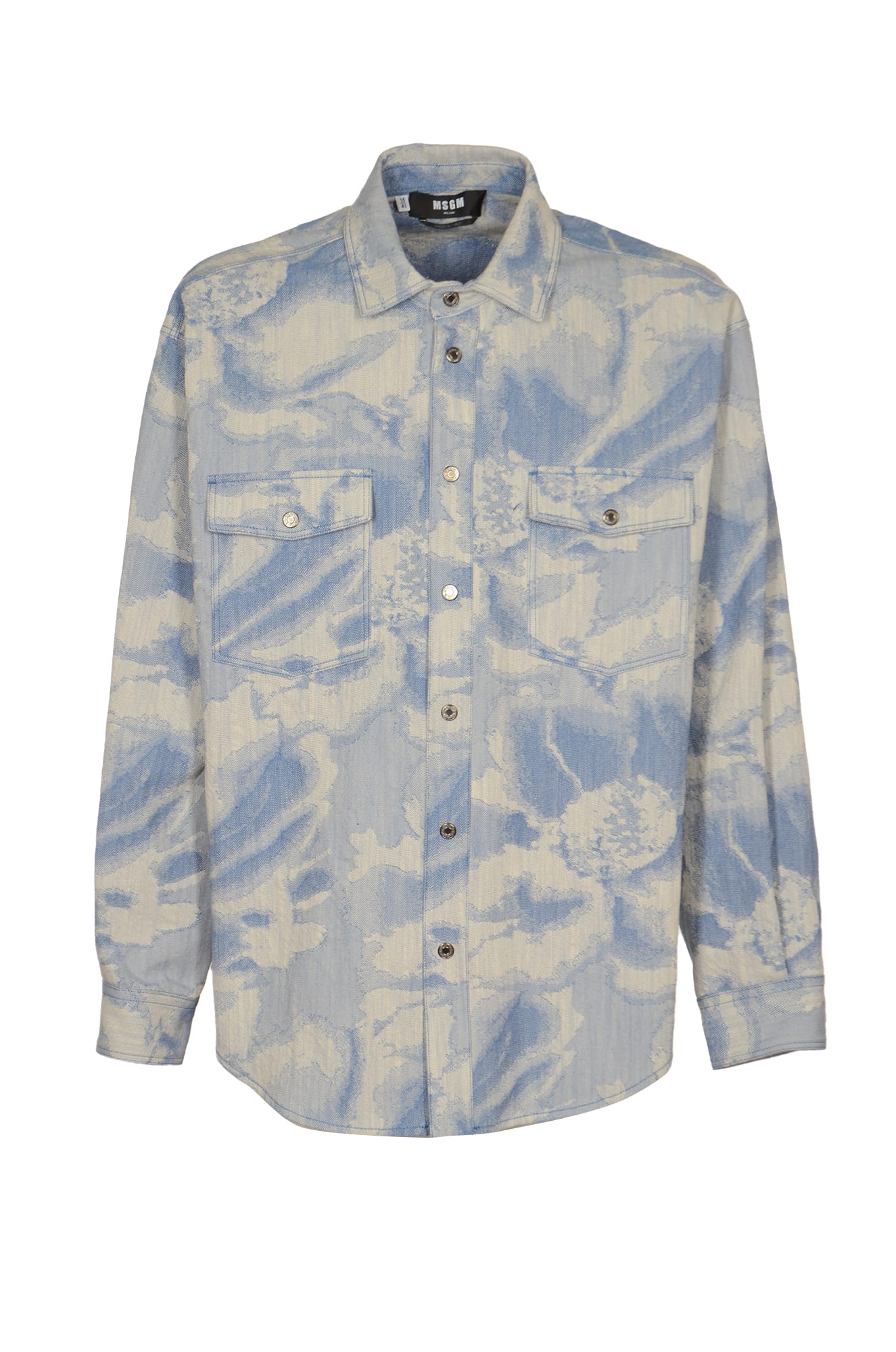 Msgm Floral Print Round Neck Shirt In Light Blue