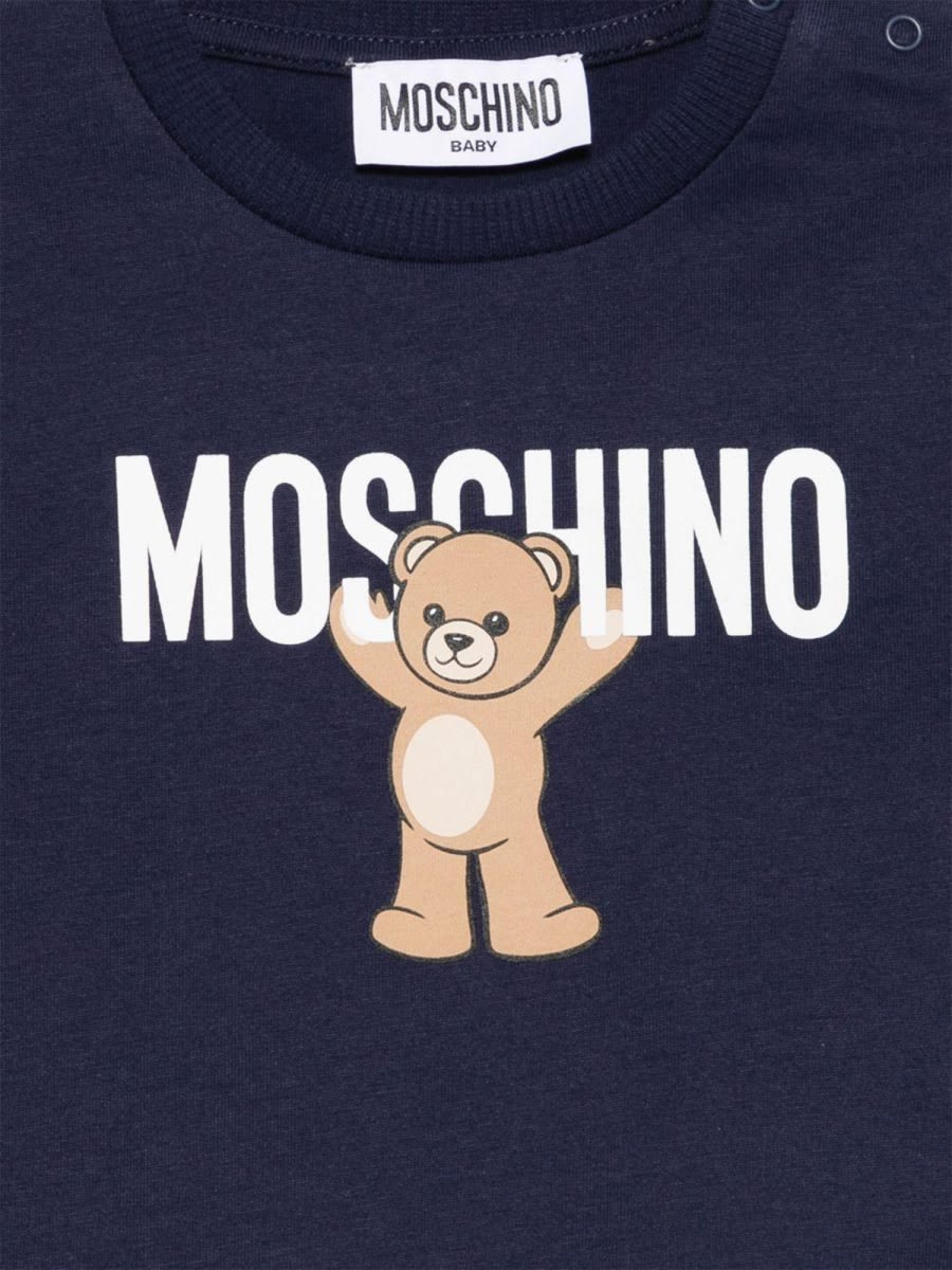 Moschino Blue T-shirt For Babykids With Teddy Bear In Blue