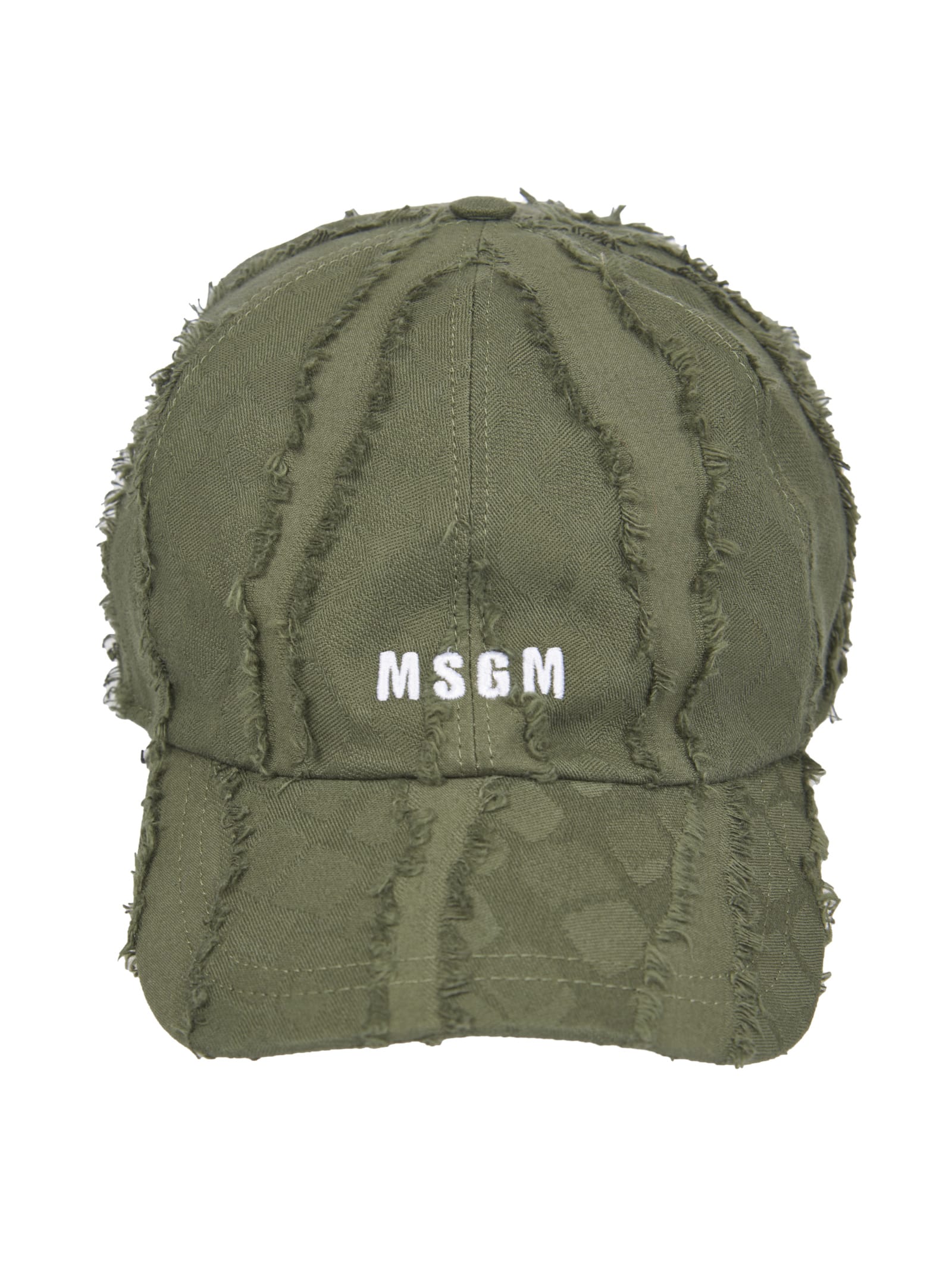Shop Msgm Logo Fringed Cap In Military Green