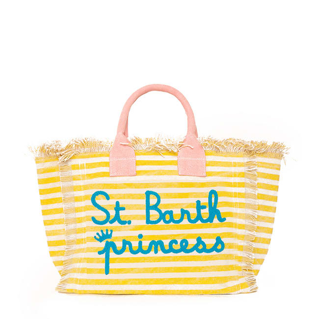 MC2 Saint Barth Yellow Striped Small Beach Bag St. Barth Jarrive Embroidery