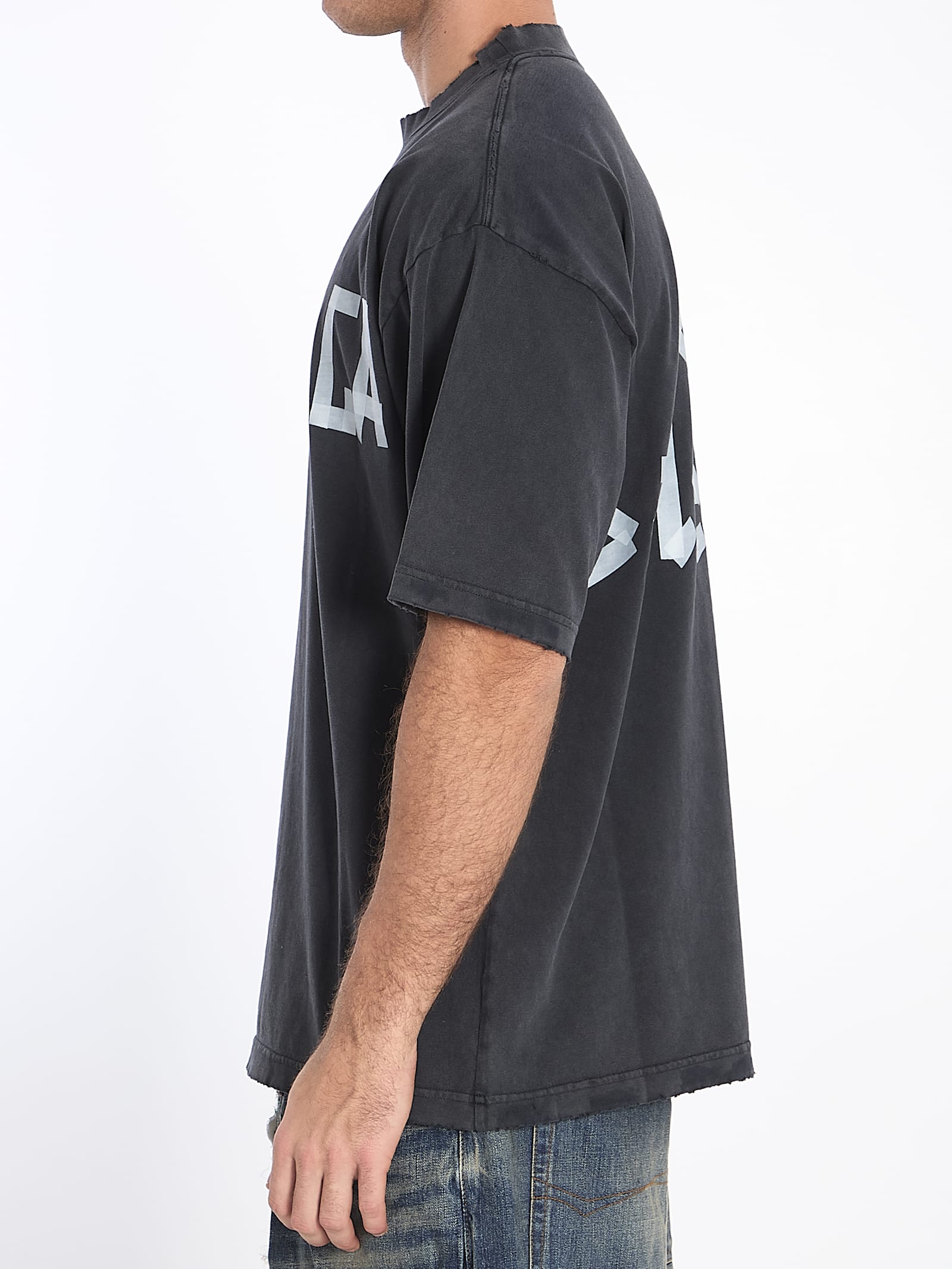 Balenciaga Tape Type Logo T-shirt In Grey
