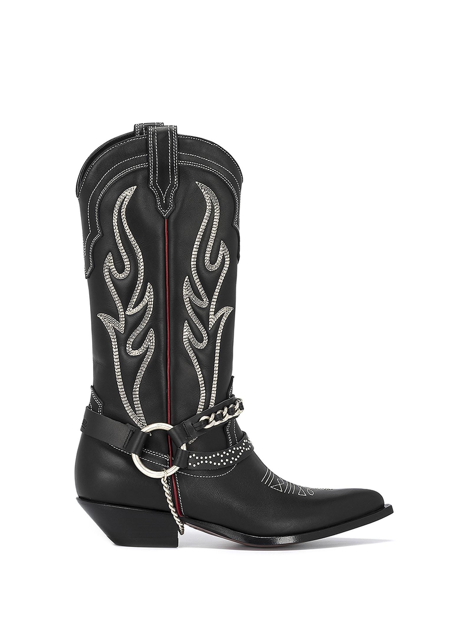 Sonora Santa Fe Texan Boot In Cowboy Style With Leather Chain In White Black