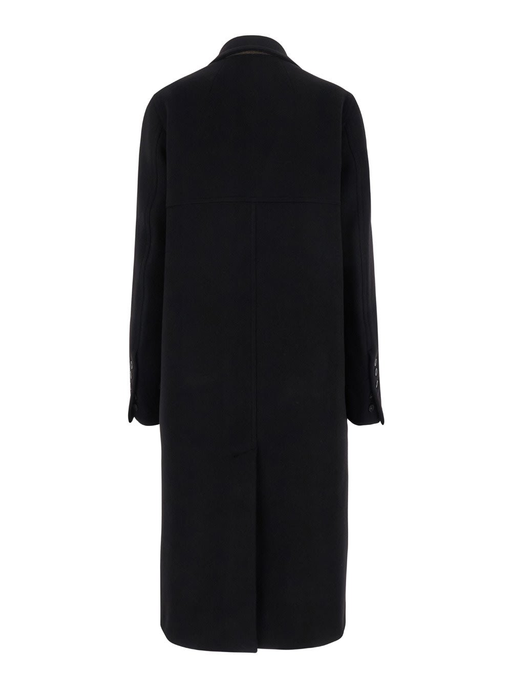 Shop Rick Owens Black Double-breasted Long Coat With Wide Revers In Wool Woman