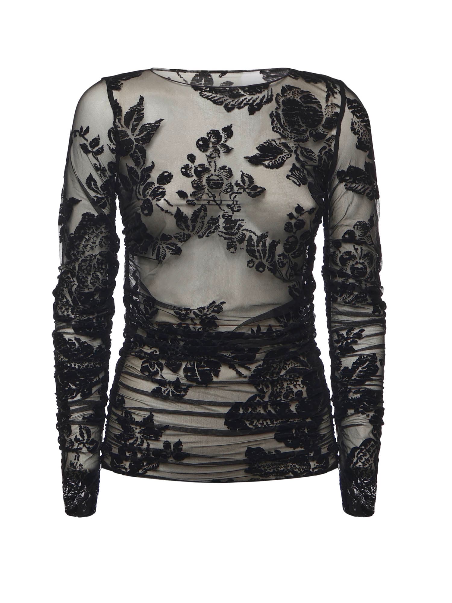 Pinko Sheer Flock-print Sweater In Black