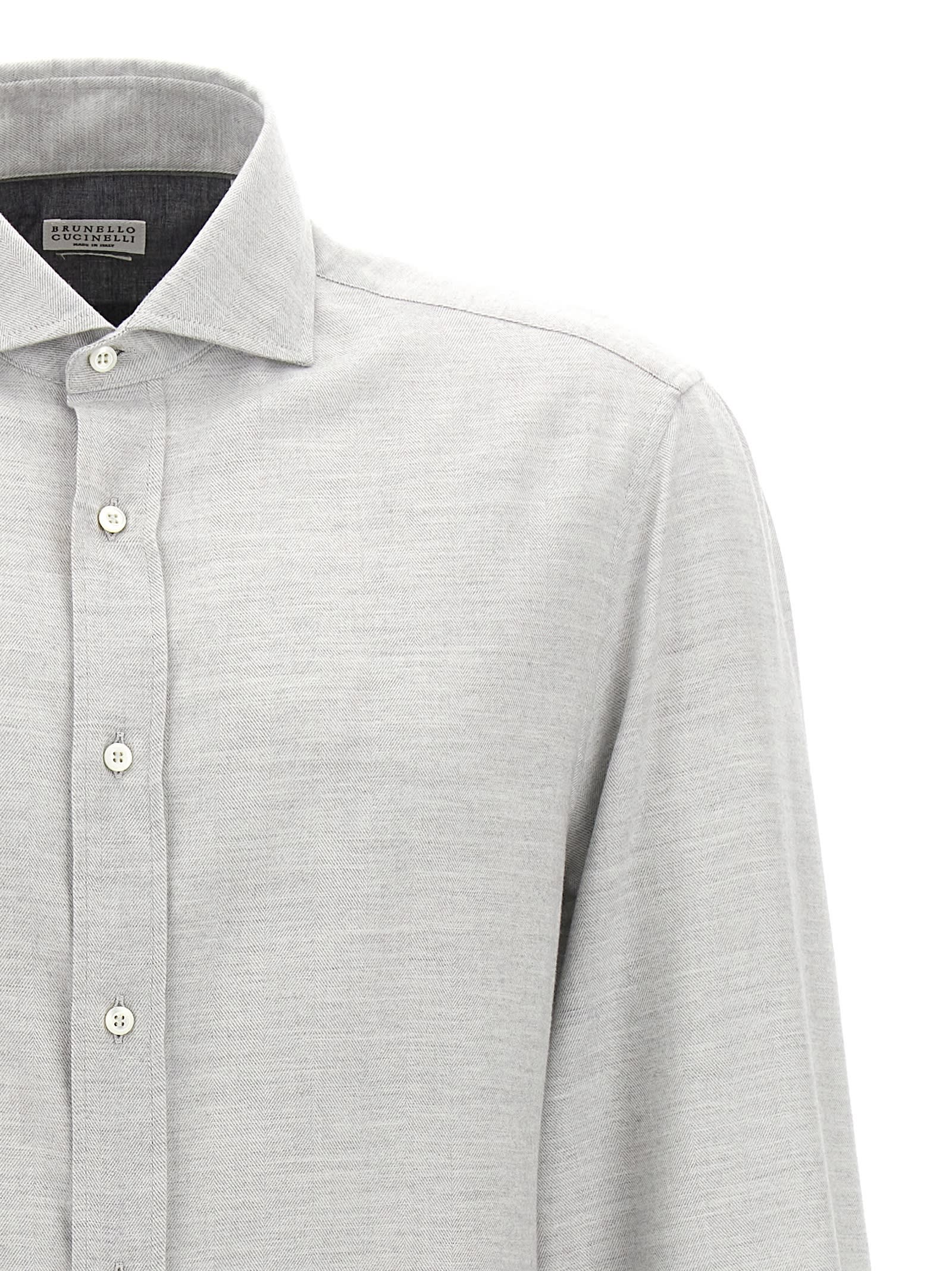 Shop Brunello Cucinelli Flannel Shirt In Gray