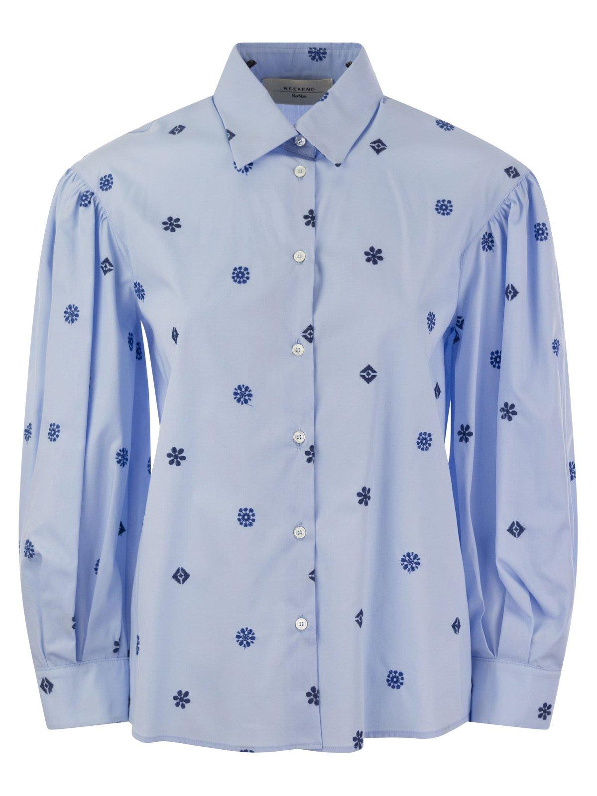 Shop Weekend Max Mara All-over Patterned Long-sleeved Shirt In Light Blue