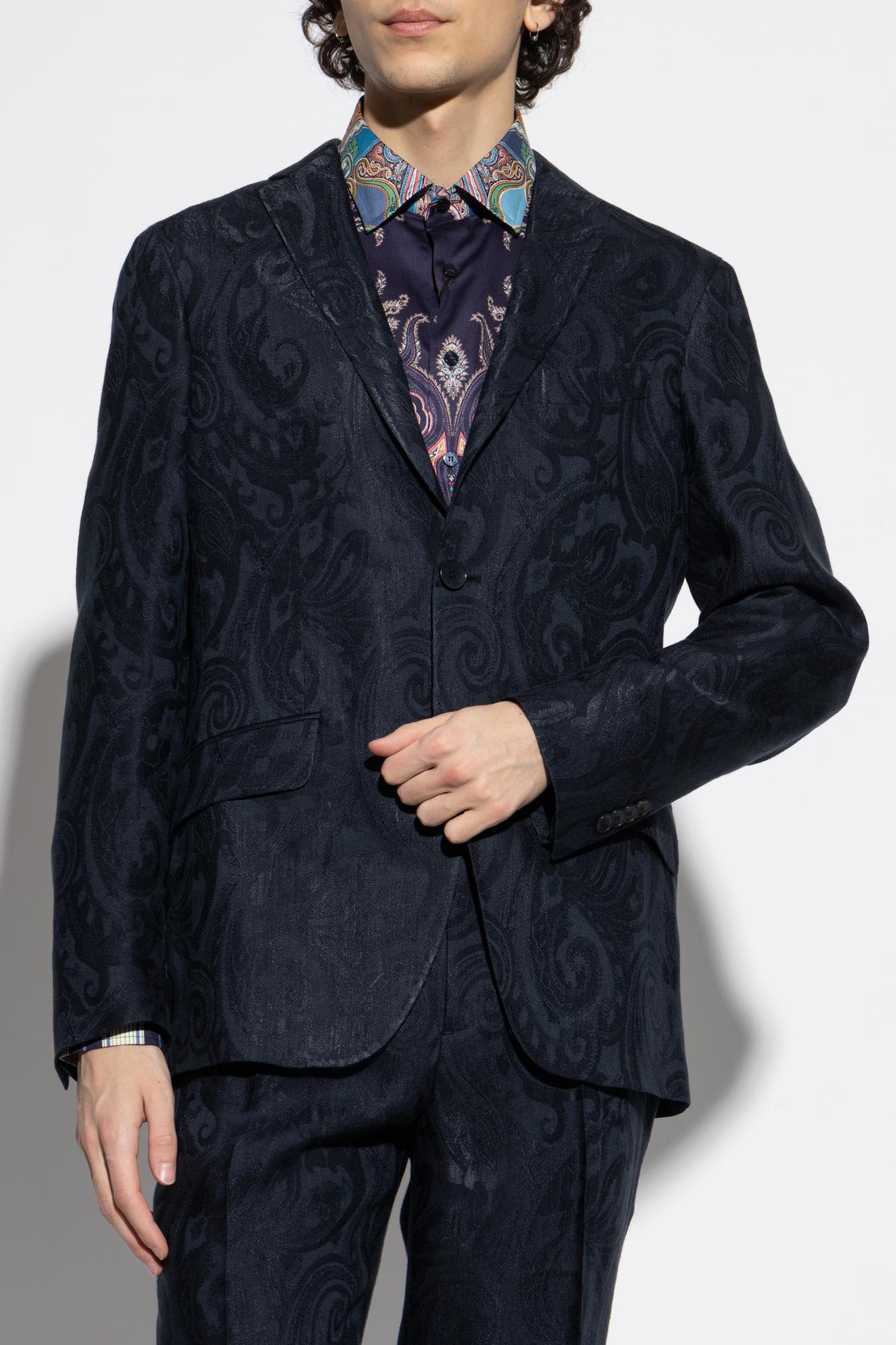 Etro Paisley Jacquard Single-breasted Blazer In Blue
