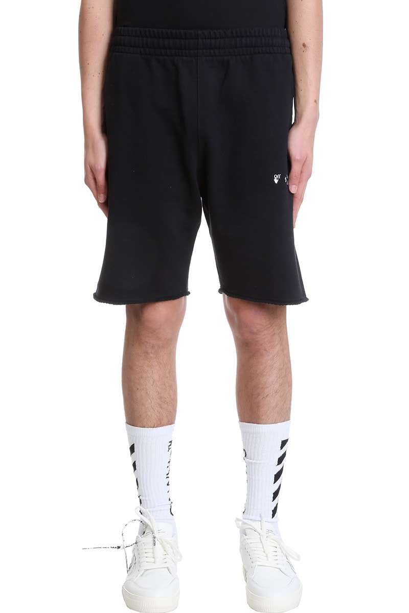 OFF-WHITE OW LOGO SHORTS IN BLACK COTTON,OMCI006R21FLE005 1001