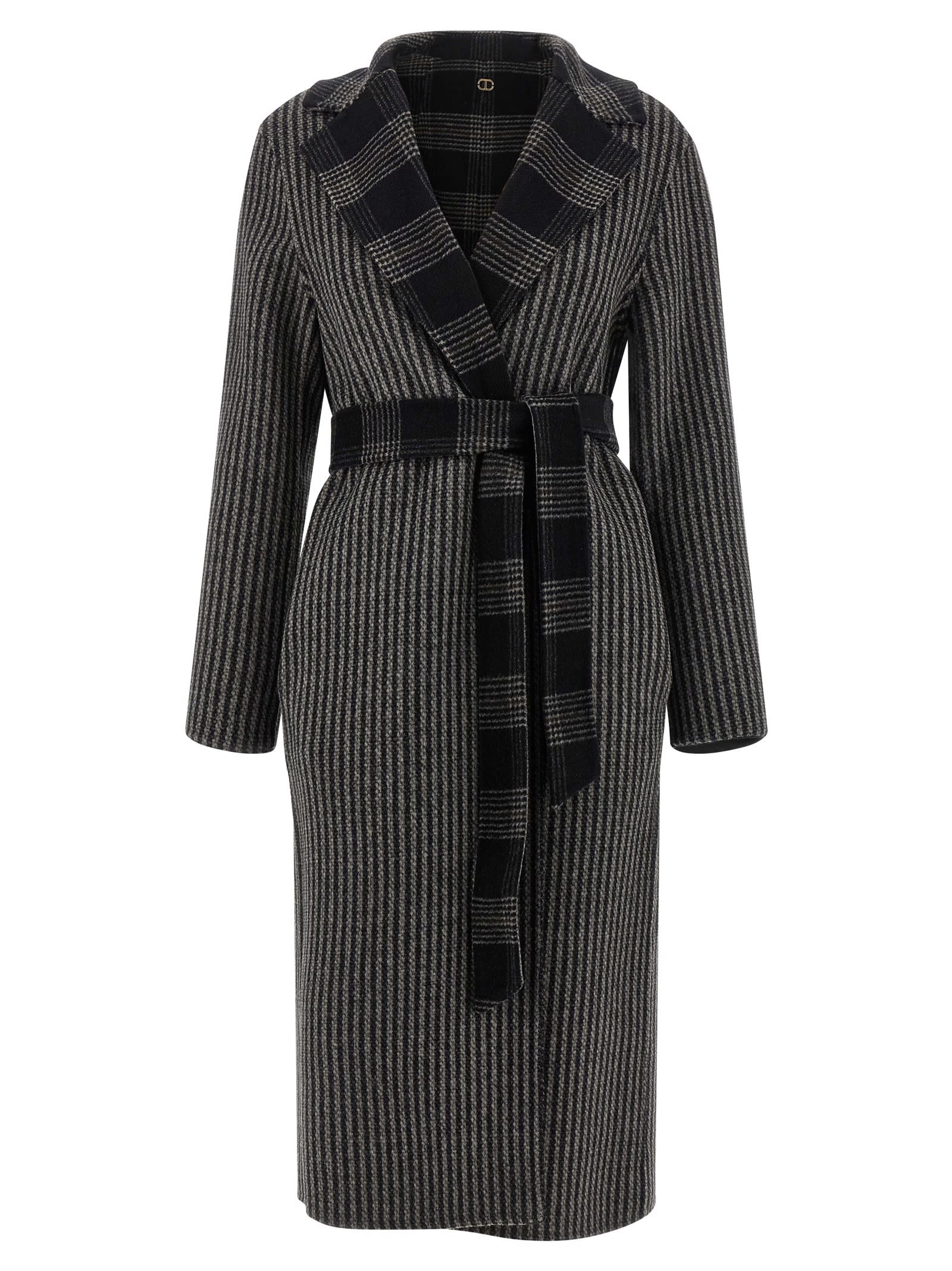 Twinset Reversible Coat With Double Cloth In Multi
