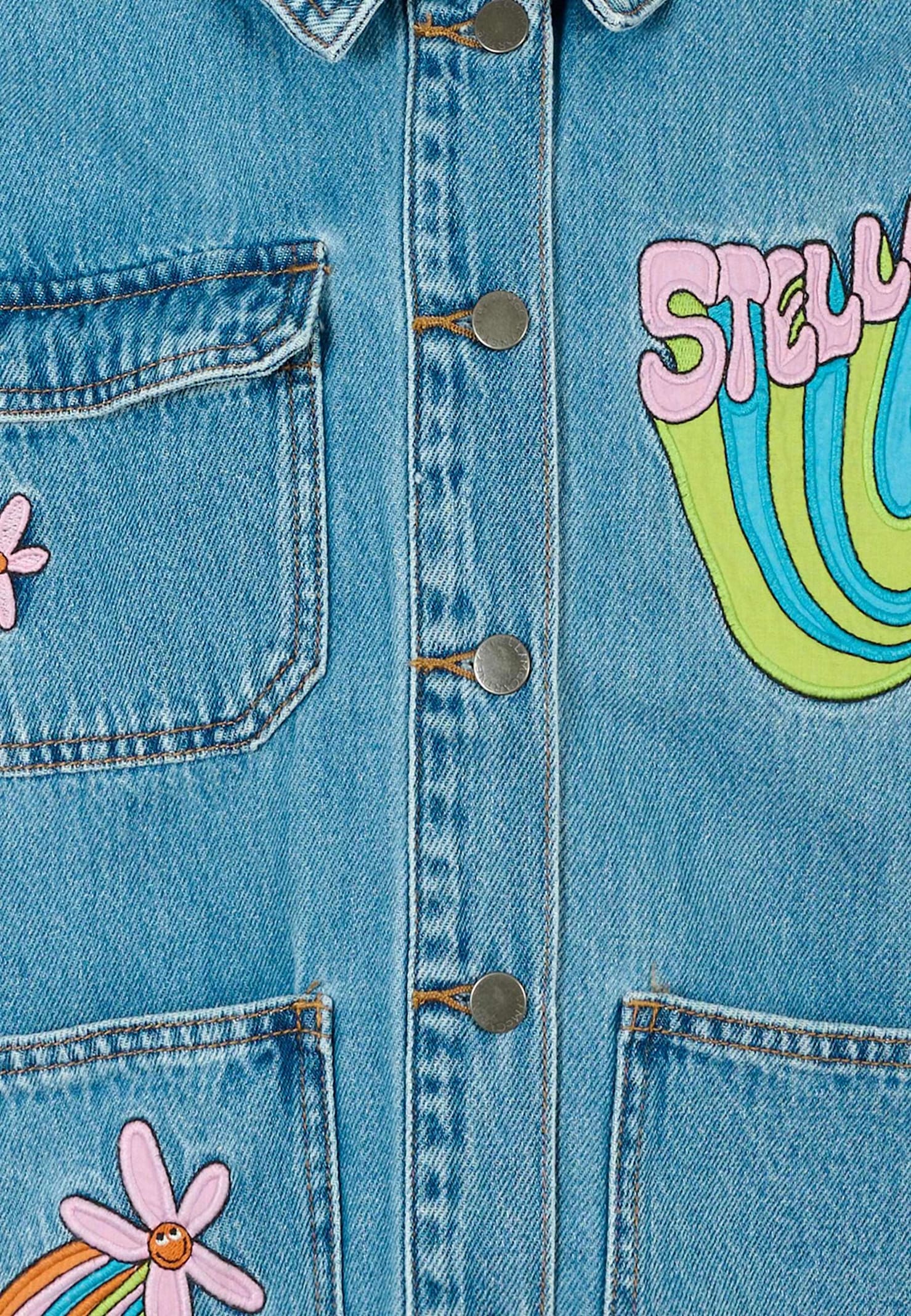 Stella Mccartney Light Blue Jacket For Girl With Logo Patches In Blue