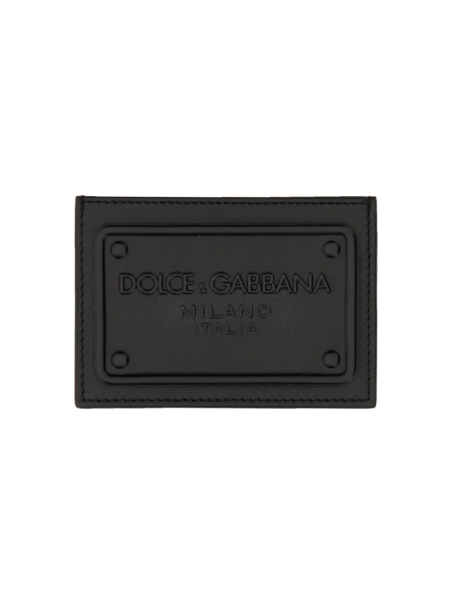 Shop Dolce & Gabbana Leather Card Holder With Logo In Black