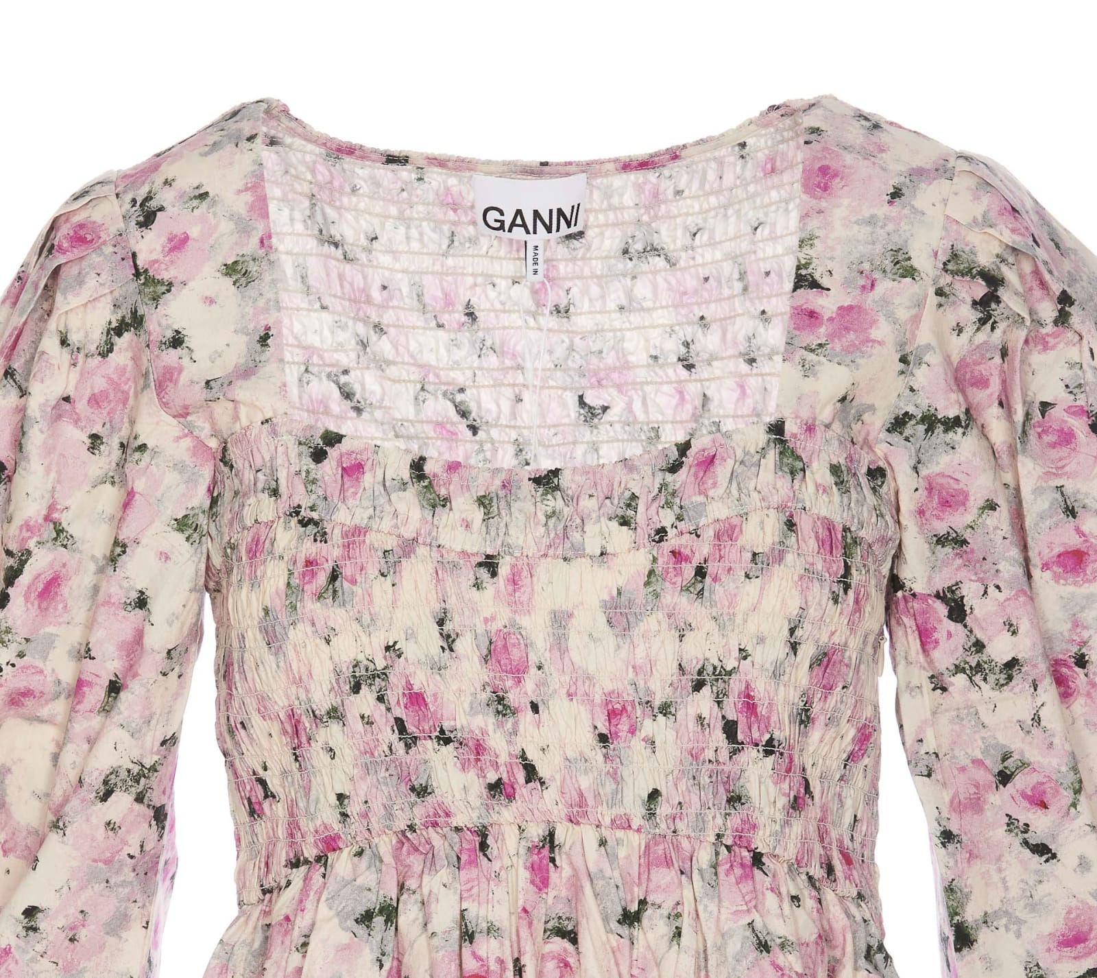 Shop Ganni Floral Print Dress In Neutro