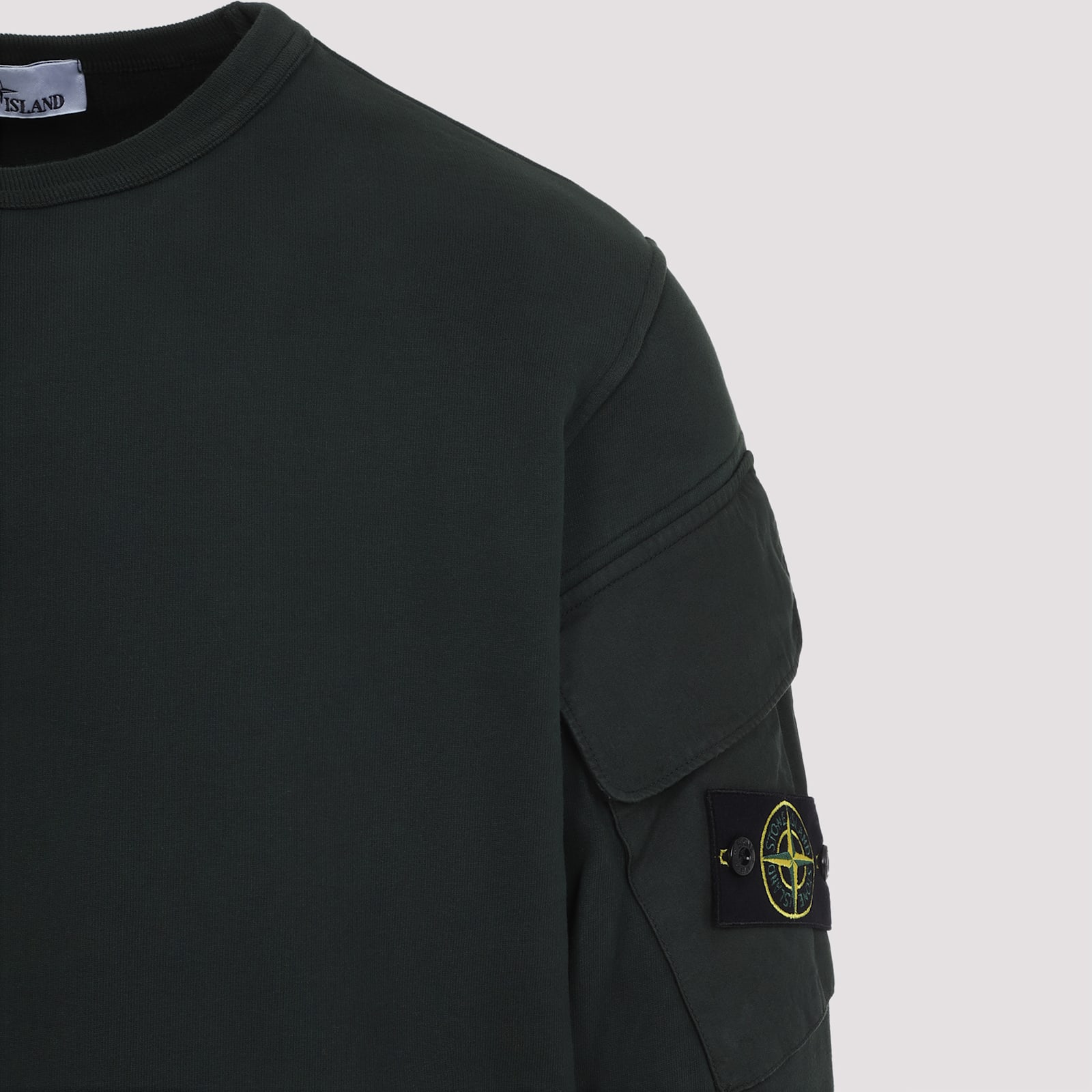 Stone Island Crewneck Sweatshirt In Brushed Organic Cotton In Green