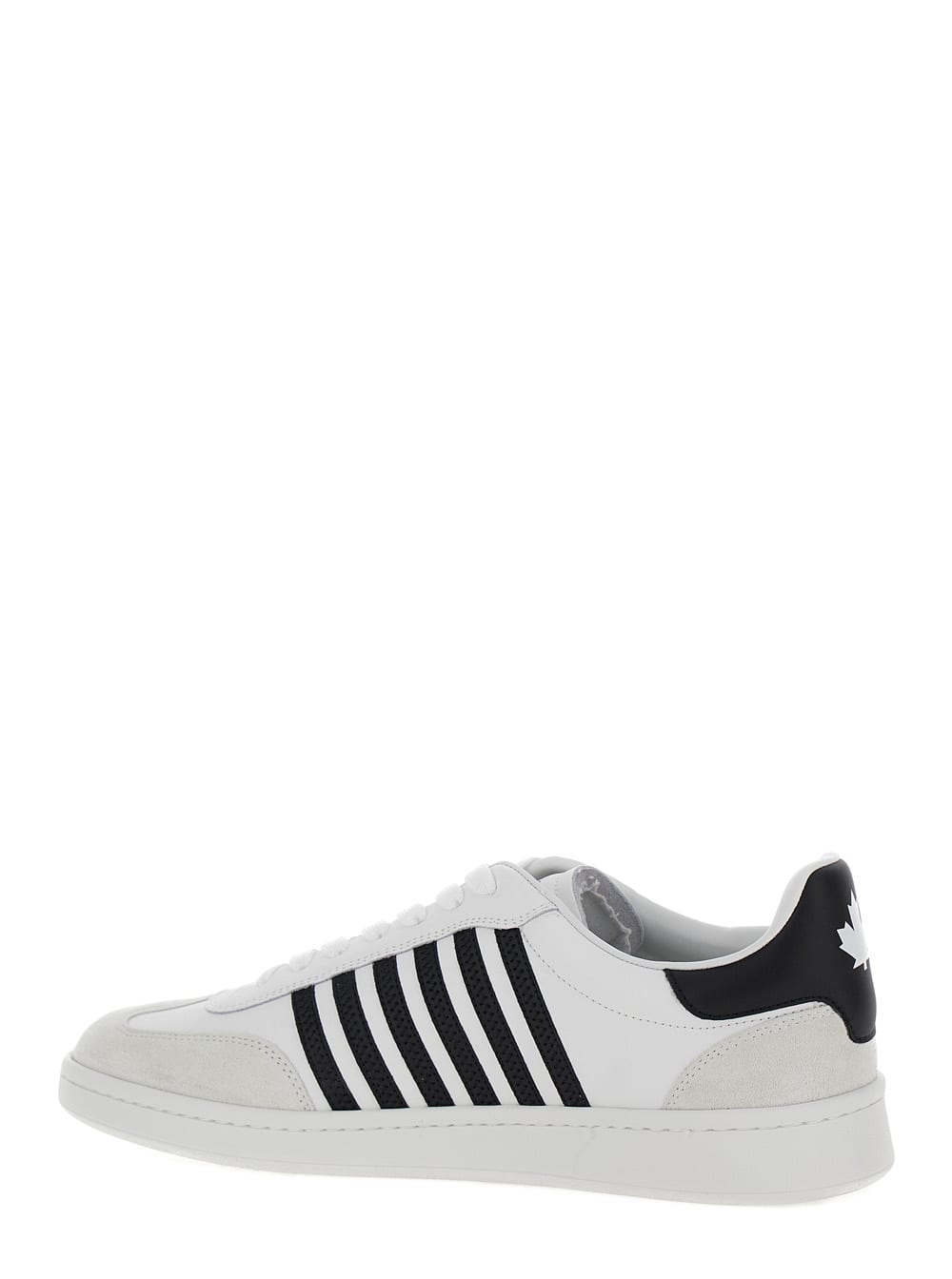 Shop Dsquared2 White And Black Low Top Sneakers With Contrasting Bands In Leather Man