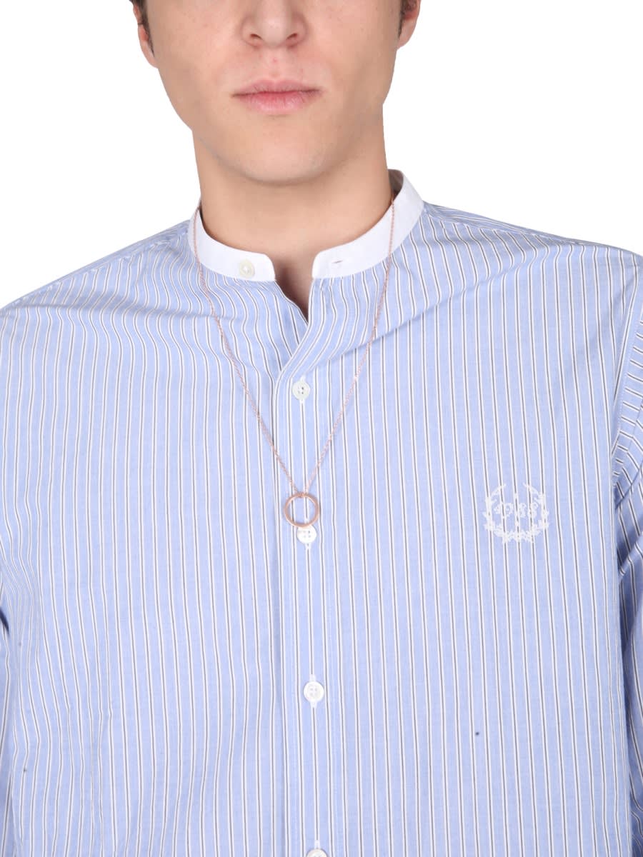 Shop Maison Margiela Shirt With Embroidered Logo In Azure