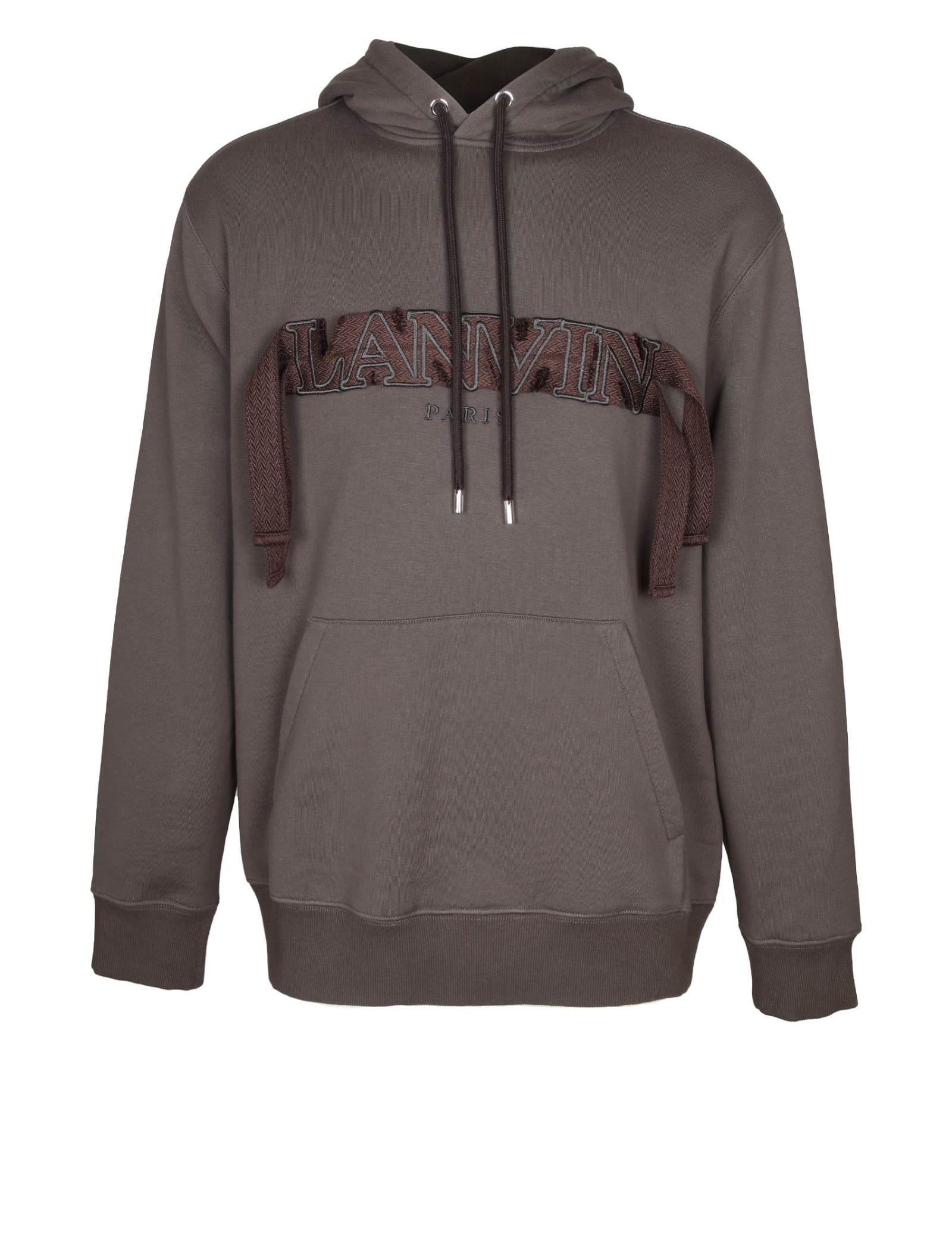 Shop Lanvin Hooded Sweatshirt With Embroidered Logo In Brown