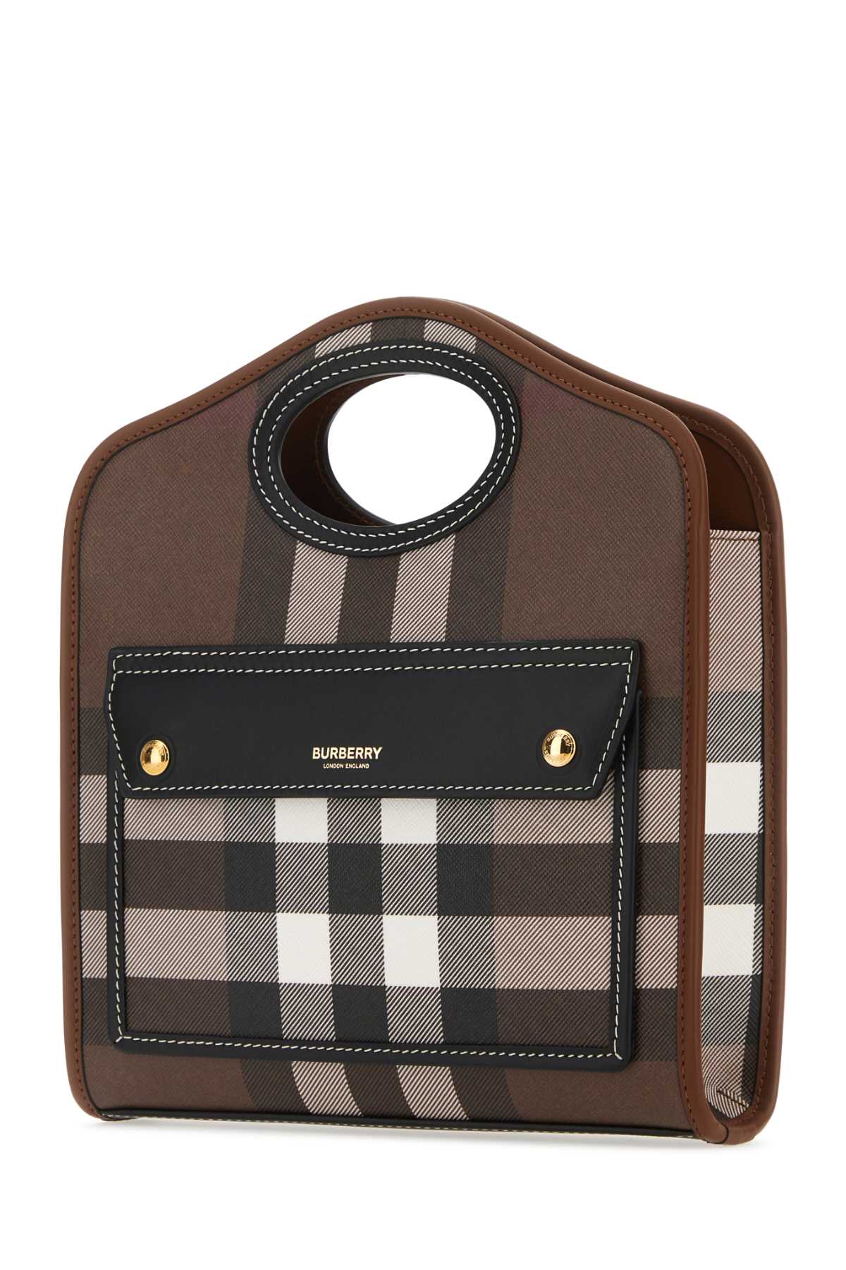Shop Burberry Printed E-canvas And Leather Mini Pocket Bag Handbag In Darkbirchbrown