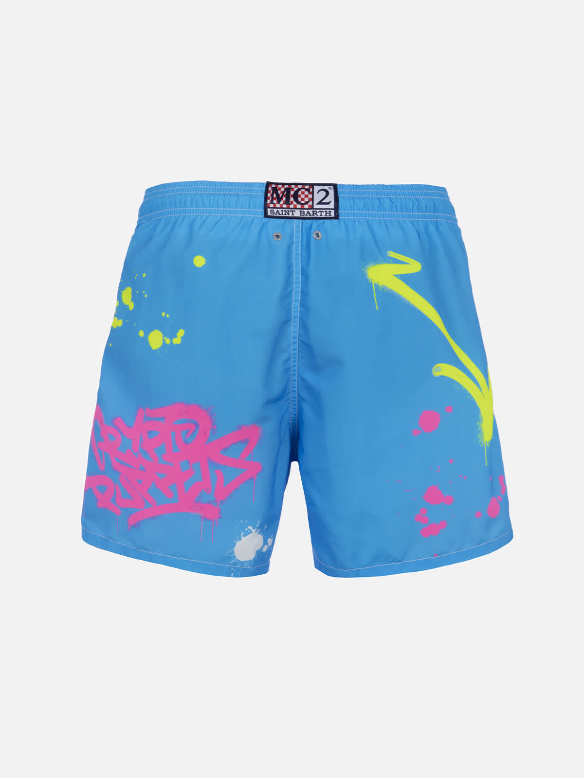 Mc2 Saint Barth Man Mid-length Gustavia Swim-shorts With Ducky Cryptopuppets Placed Print Cryptopuppets Special Edit In Sky