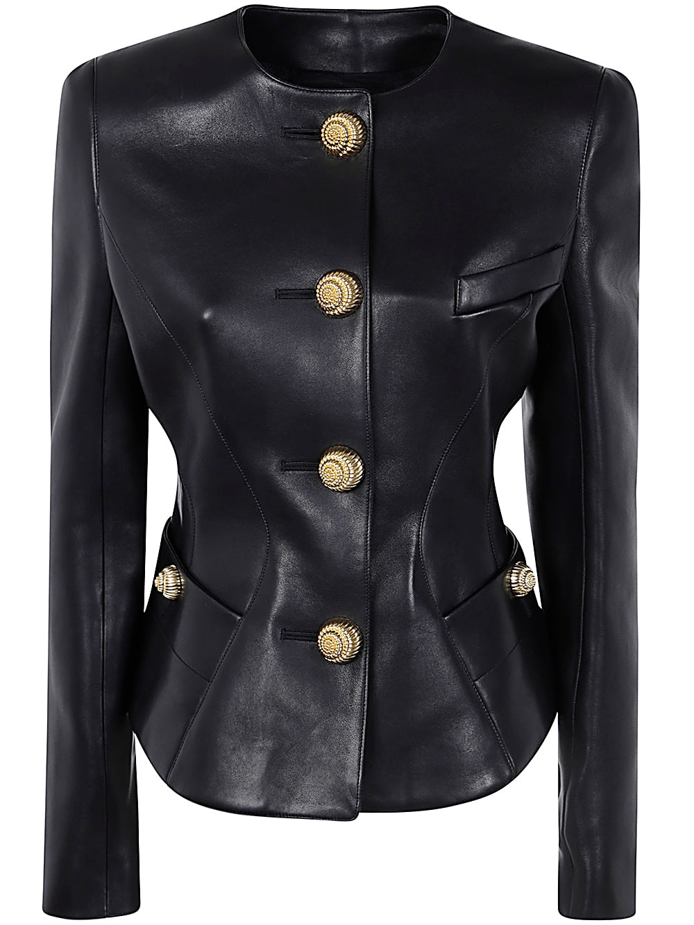 Shop Balmain Collarless Basque Lambskin Jacket In Pa Black