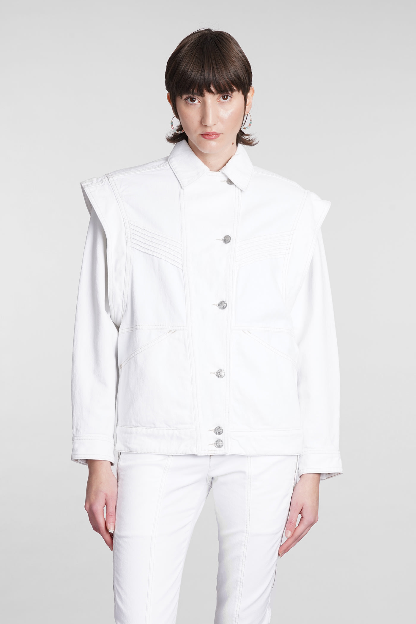 Marant Etoile Harmon Denim Jackets In White Cotton