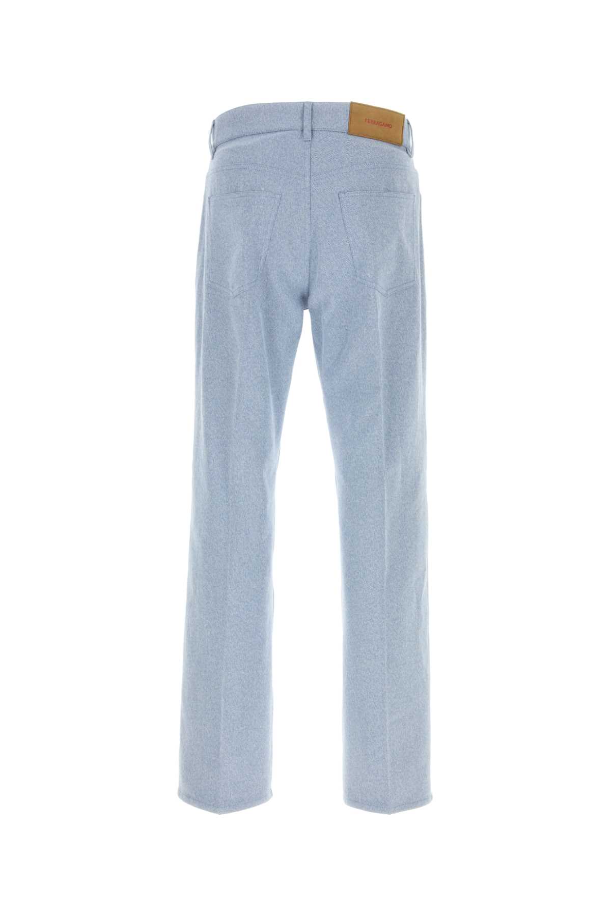 Ferragamo Light-blue Oxford Pant In Blueecru