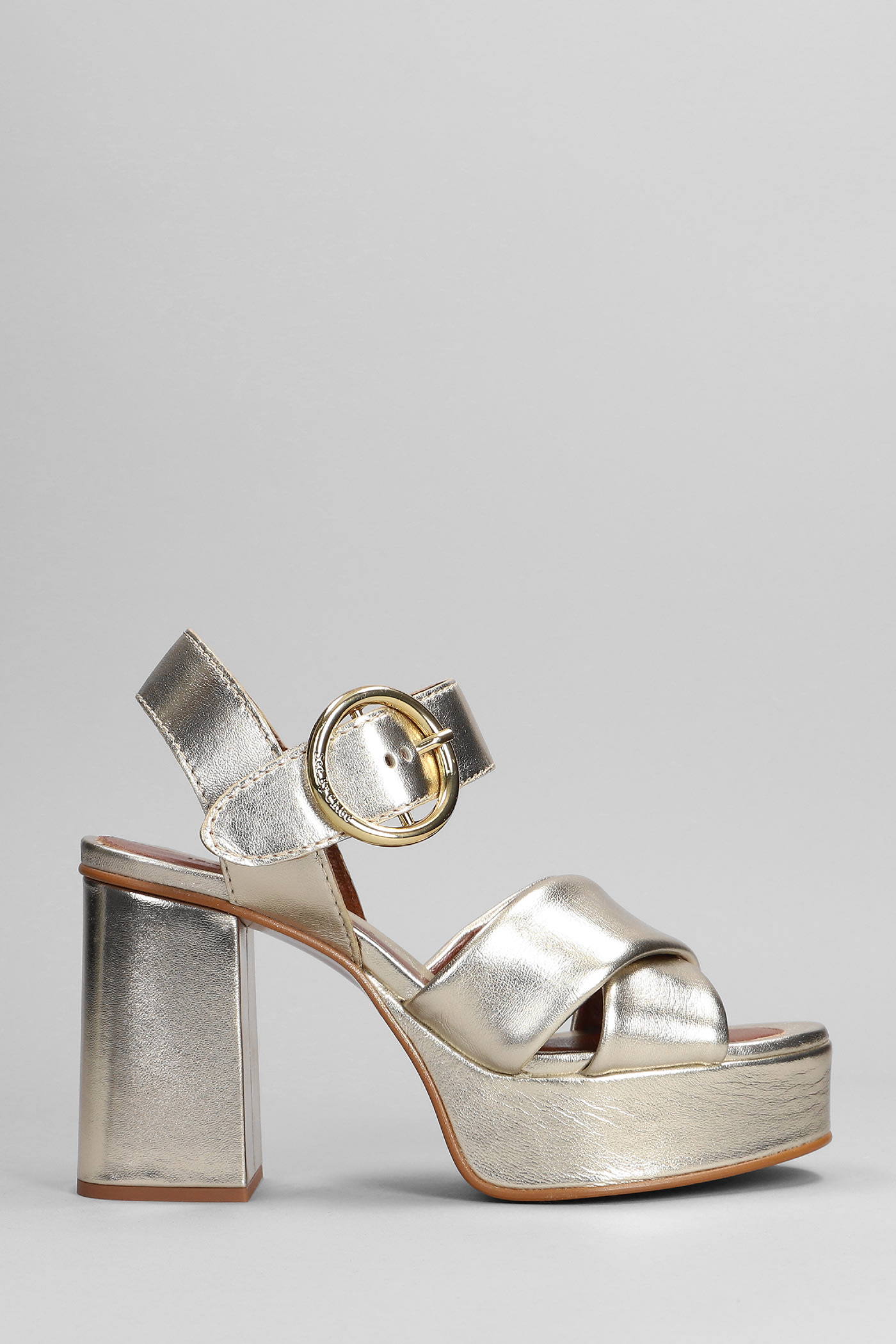 Shop See By Chloé Lyna Sandals In Platinum Leather In Grey