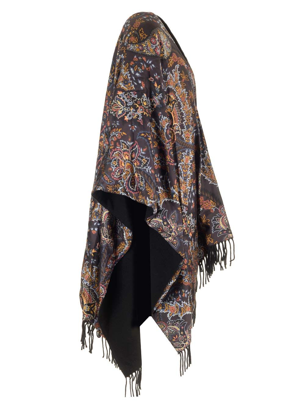 Shop Etro Wool And Silk Cape In Multicolor