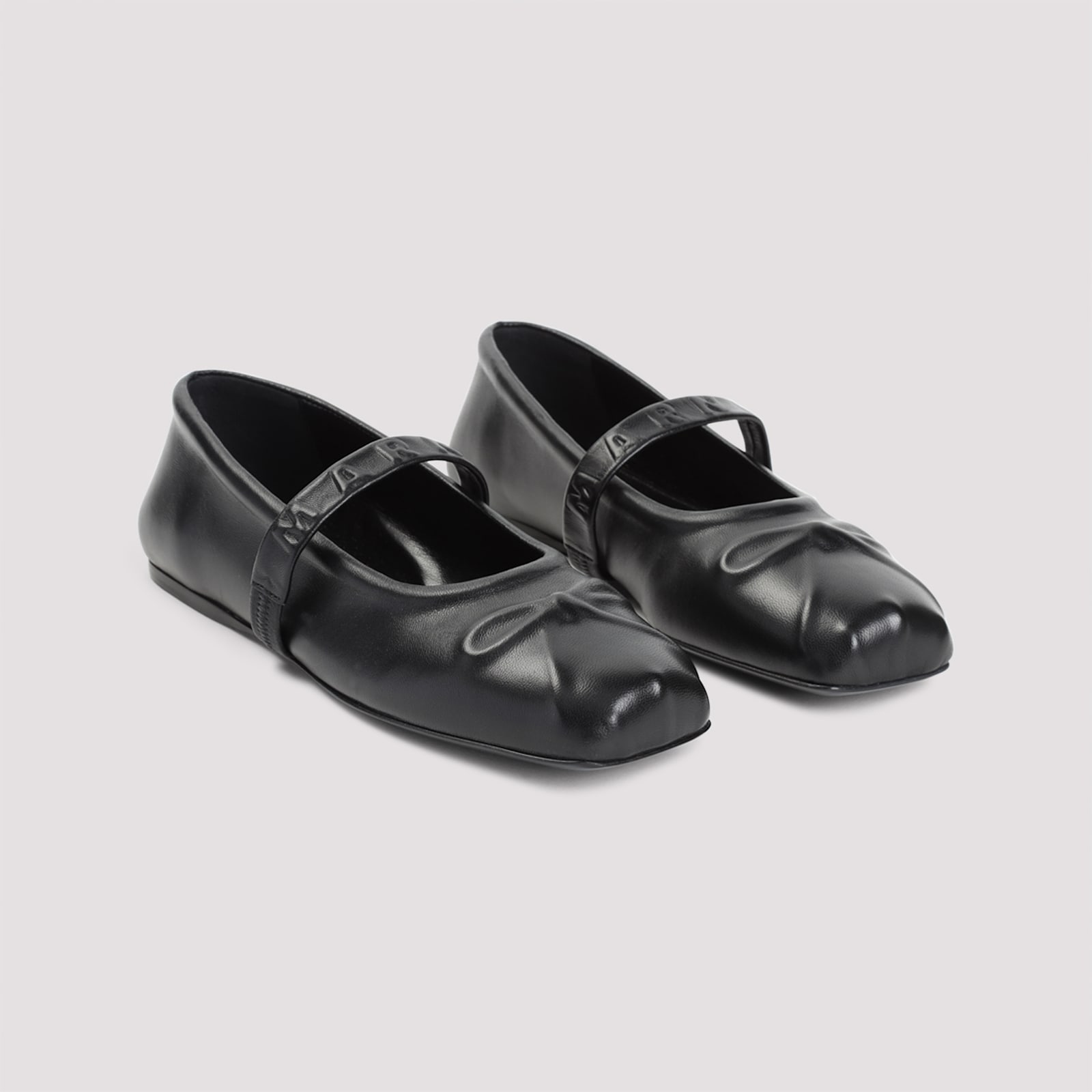Marni Ruched Ovine Leather Black Sandals In Black