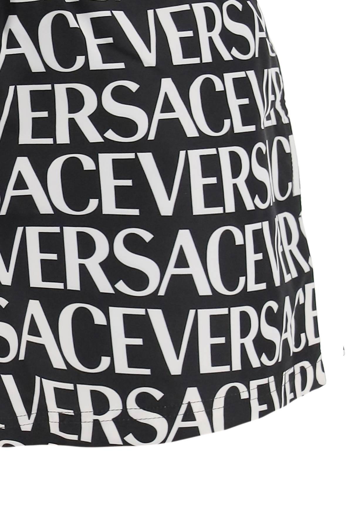 Shop Versace Allover Swim Trunks In Black White (white)