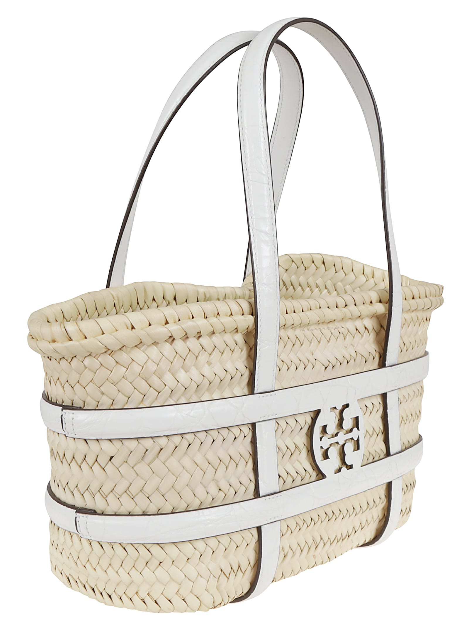 Tory Burch Woven White Leather Crossbody Bag With Iconic Logo In White