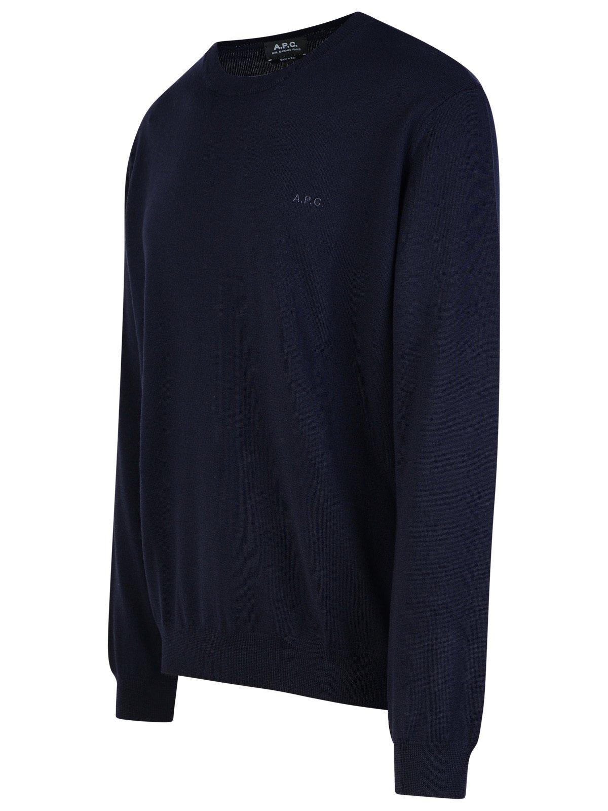 Apc Merino Wool Jumper With Tone-on-tone Embroidery In Navy