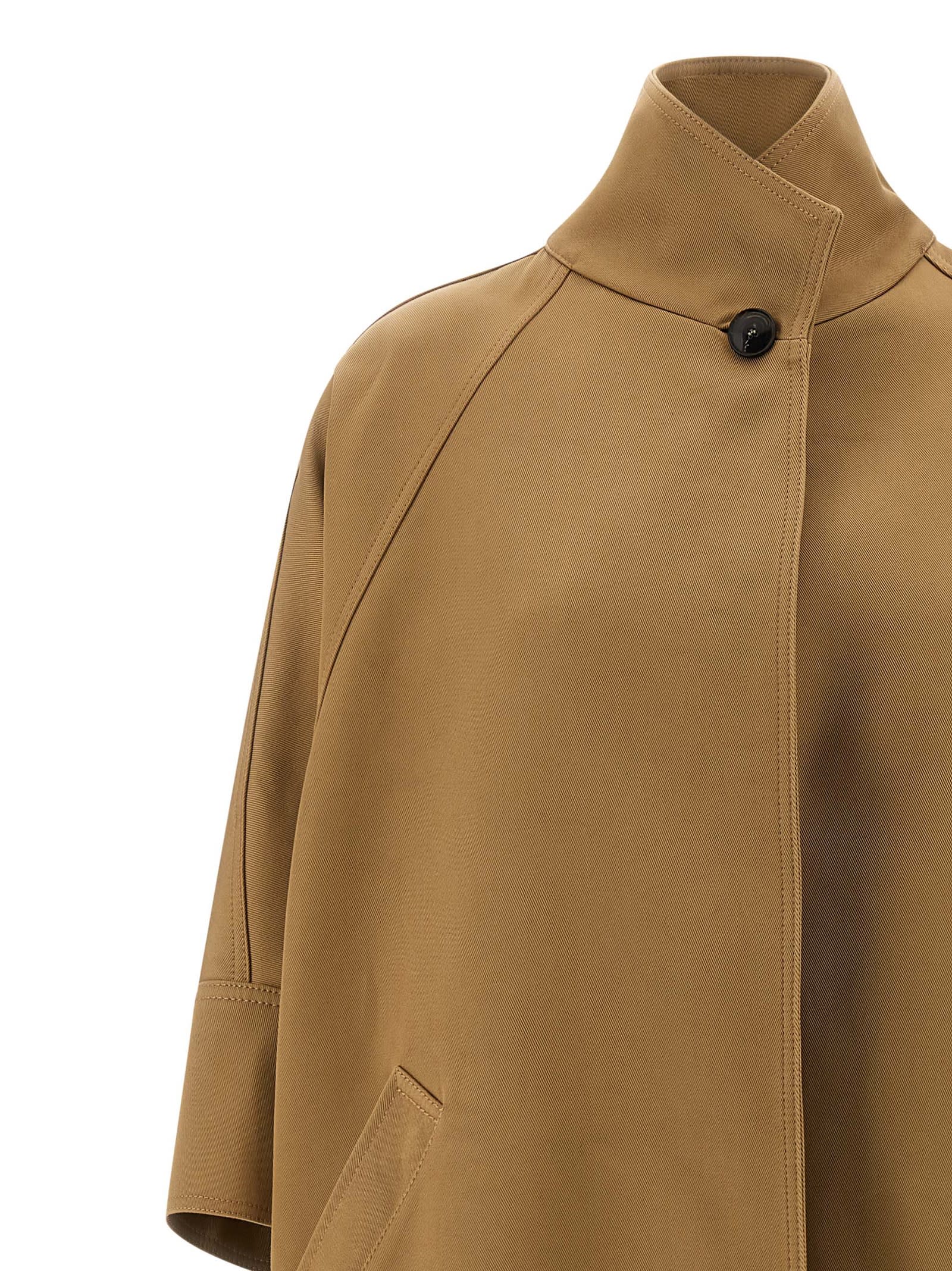 Darkpark Long Coat With High Collar And Raglan Sleeves In Brown