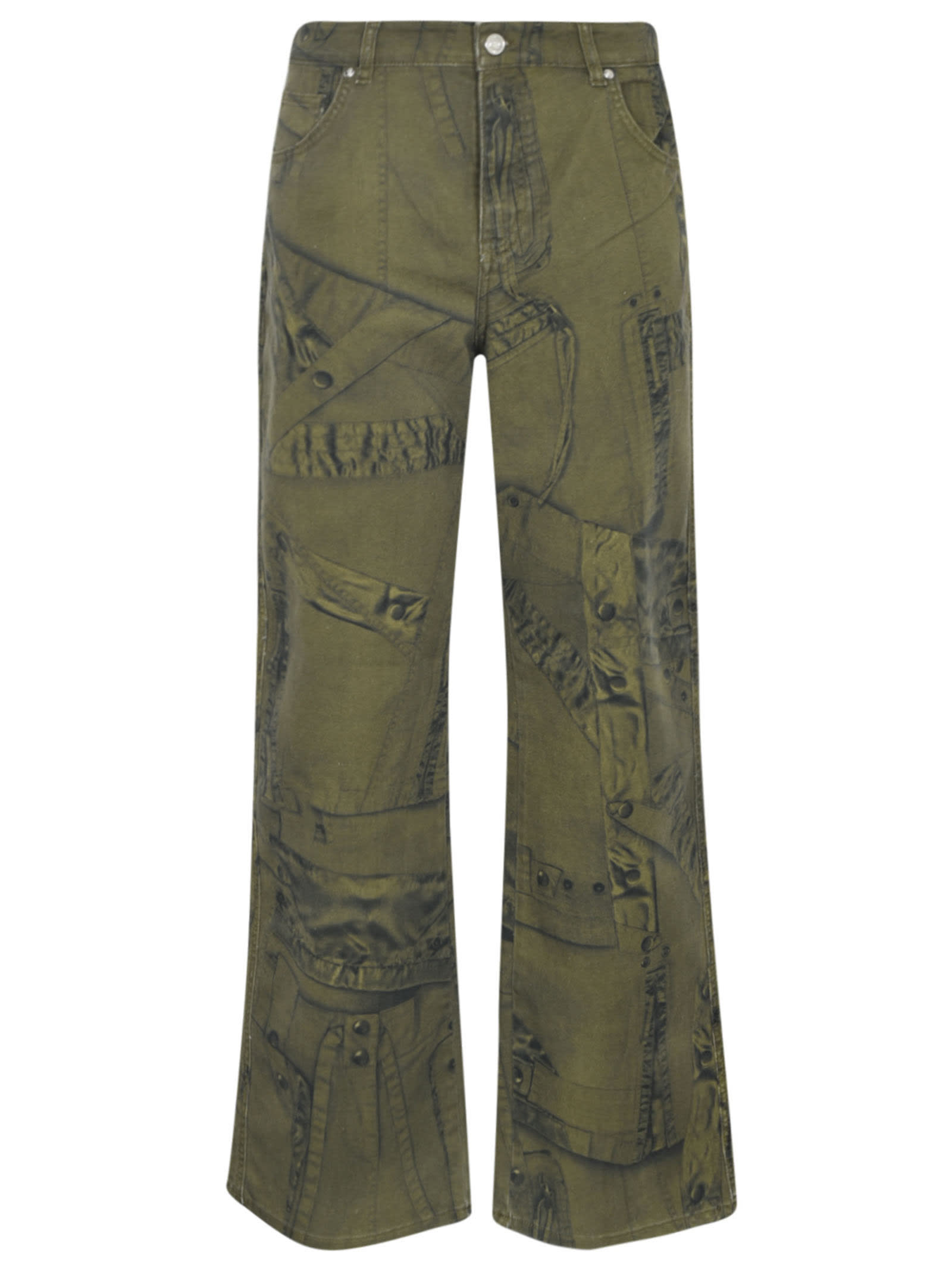 Shop Blumarine Printed Flared Jeans In Militare Nero