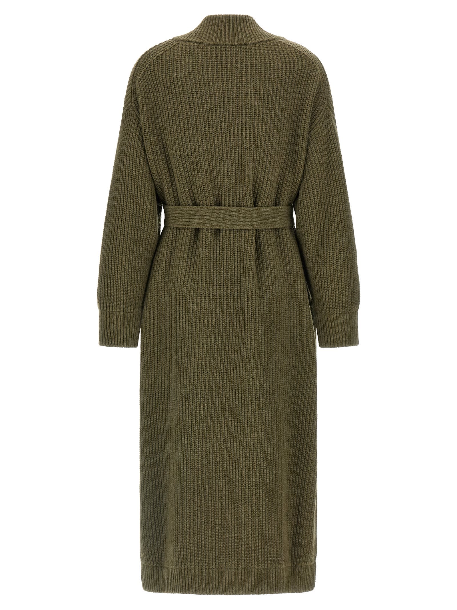 Nude Heavy Wool Knitted Coat With Shawl Collar In Green