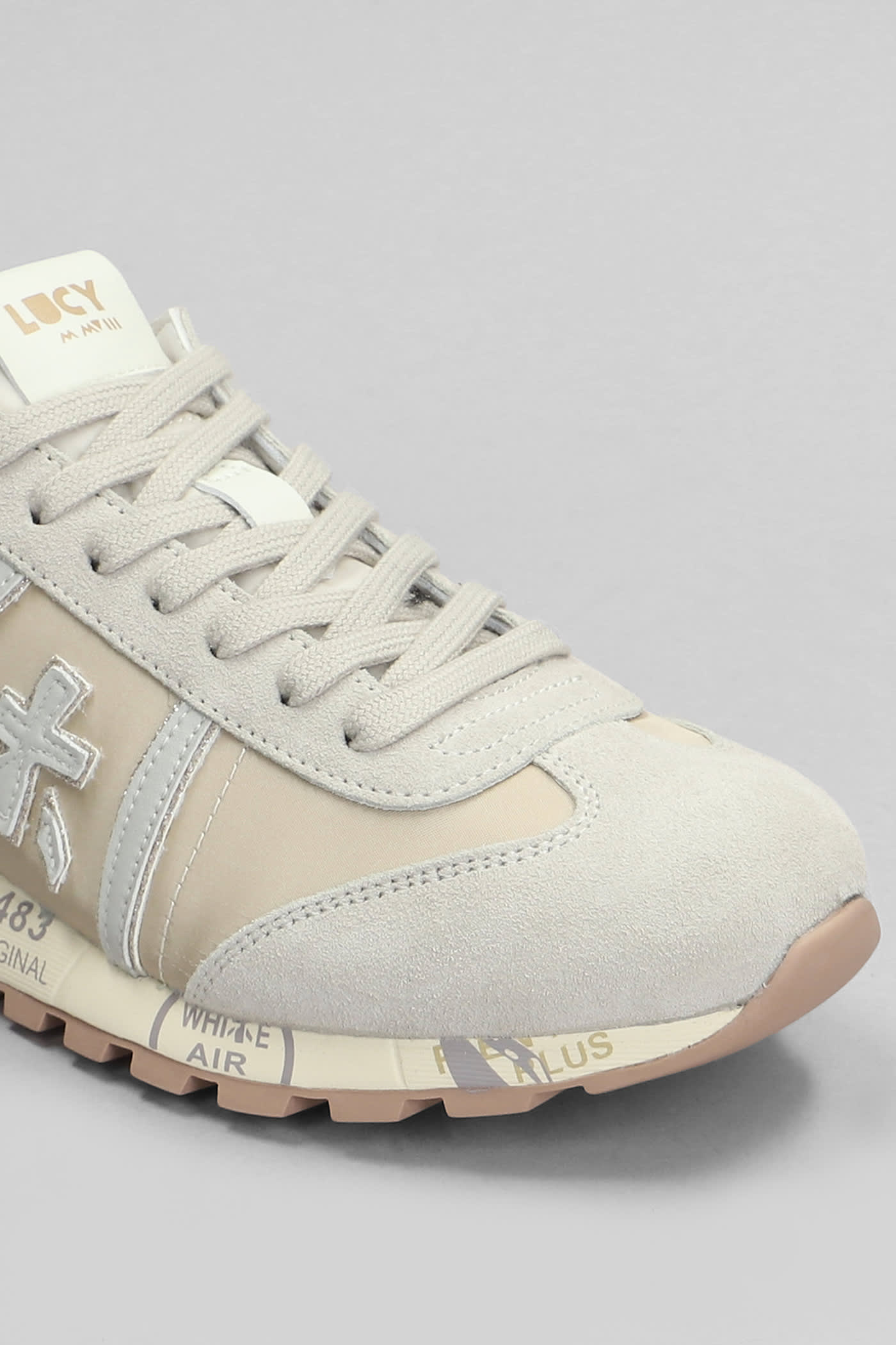 Shop Premiata Lucy Sneakers In Beige Suede And Fabric