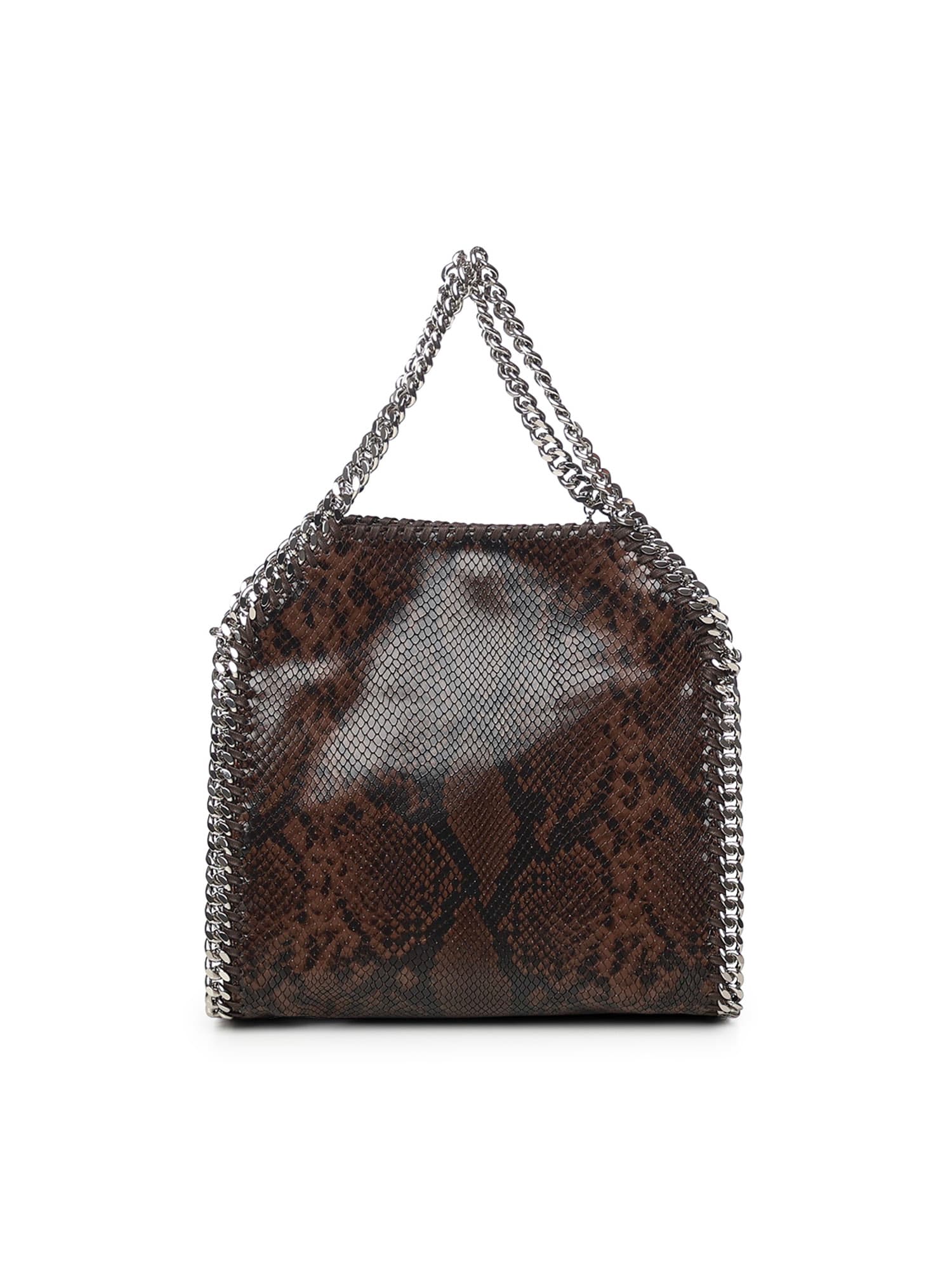 Stella Mccartney Falabella Fold-over Snakeskin-effect Tote Bag In Brown