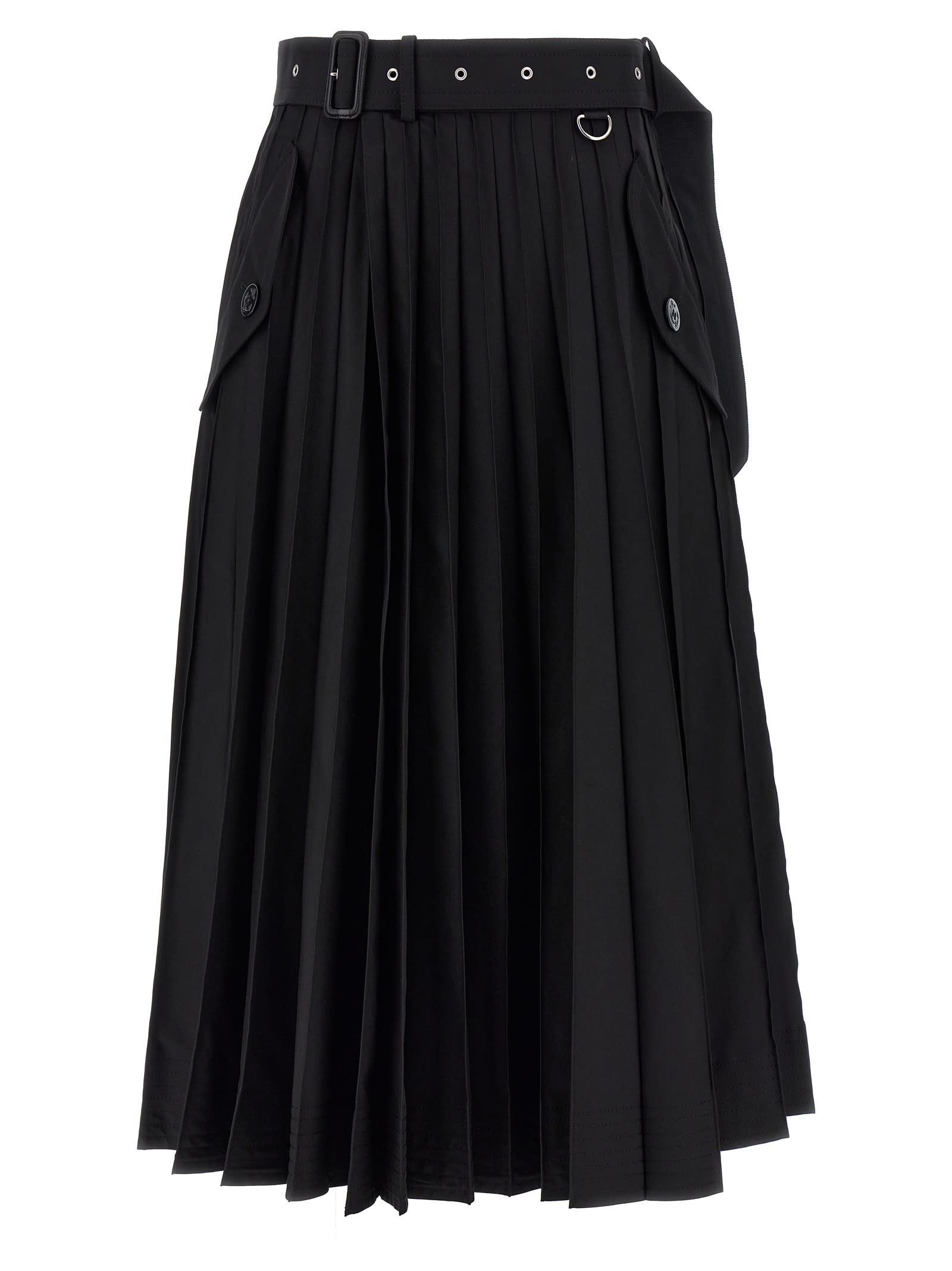 Shop Sacai Long Pleated Skirt In Black