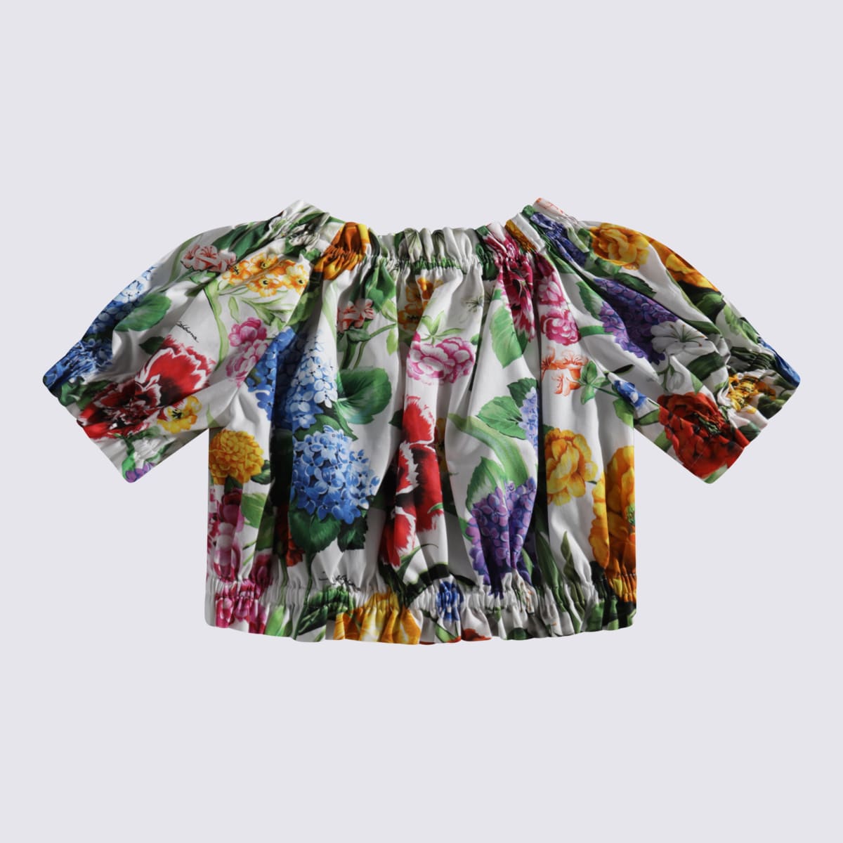 Dolce & Gabbana Multicolor Cotton Top In Mix Fiori F. Bianco