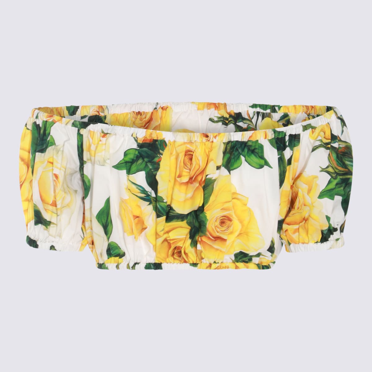 Shop Dolce & Gabbana White, Yellow And Green Cotton Top In Rose Gialle