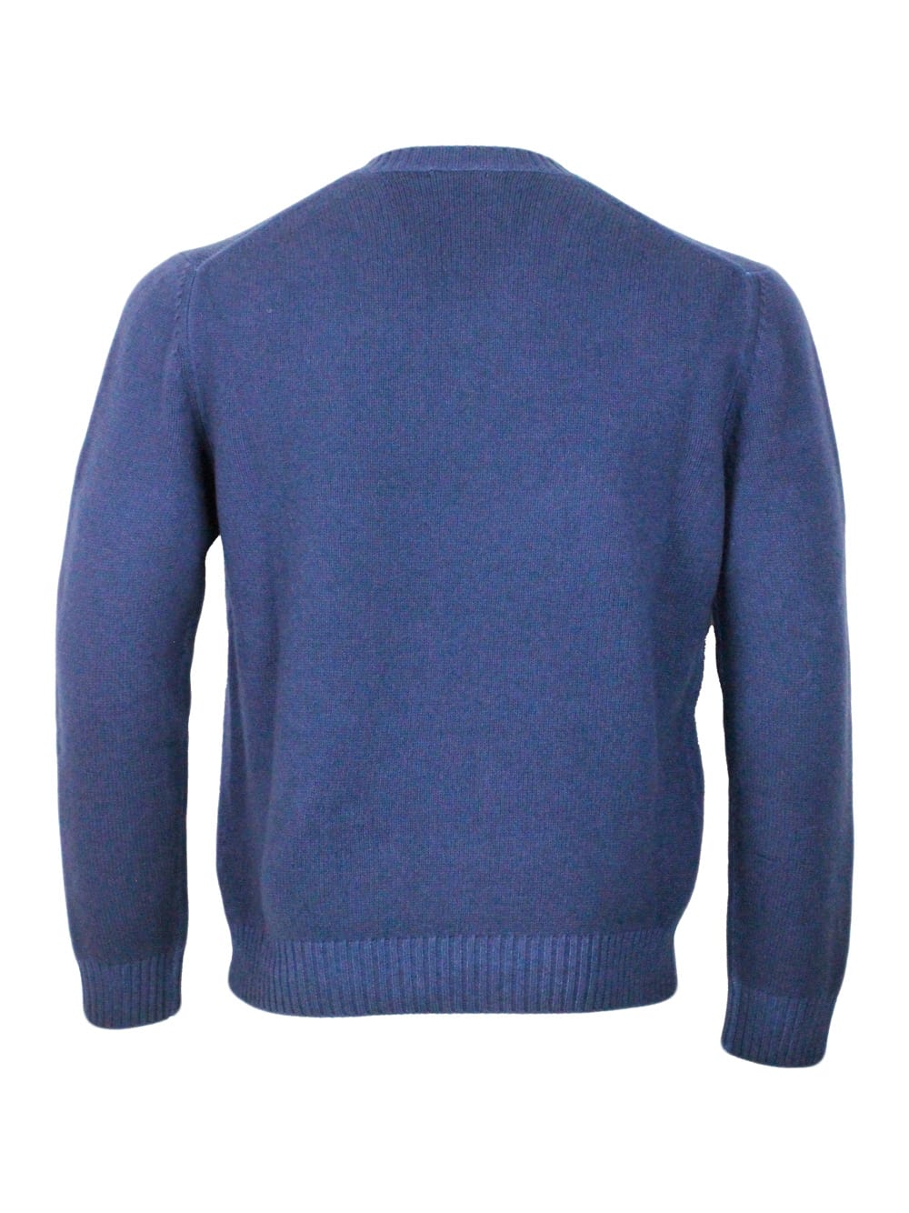 Shop Malo Long-sleeved V-neck Sweater In 100% Fine And Soft Virgin Wool With English Rib Knit On The Neckline  In Blu