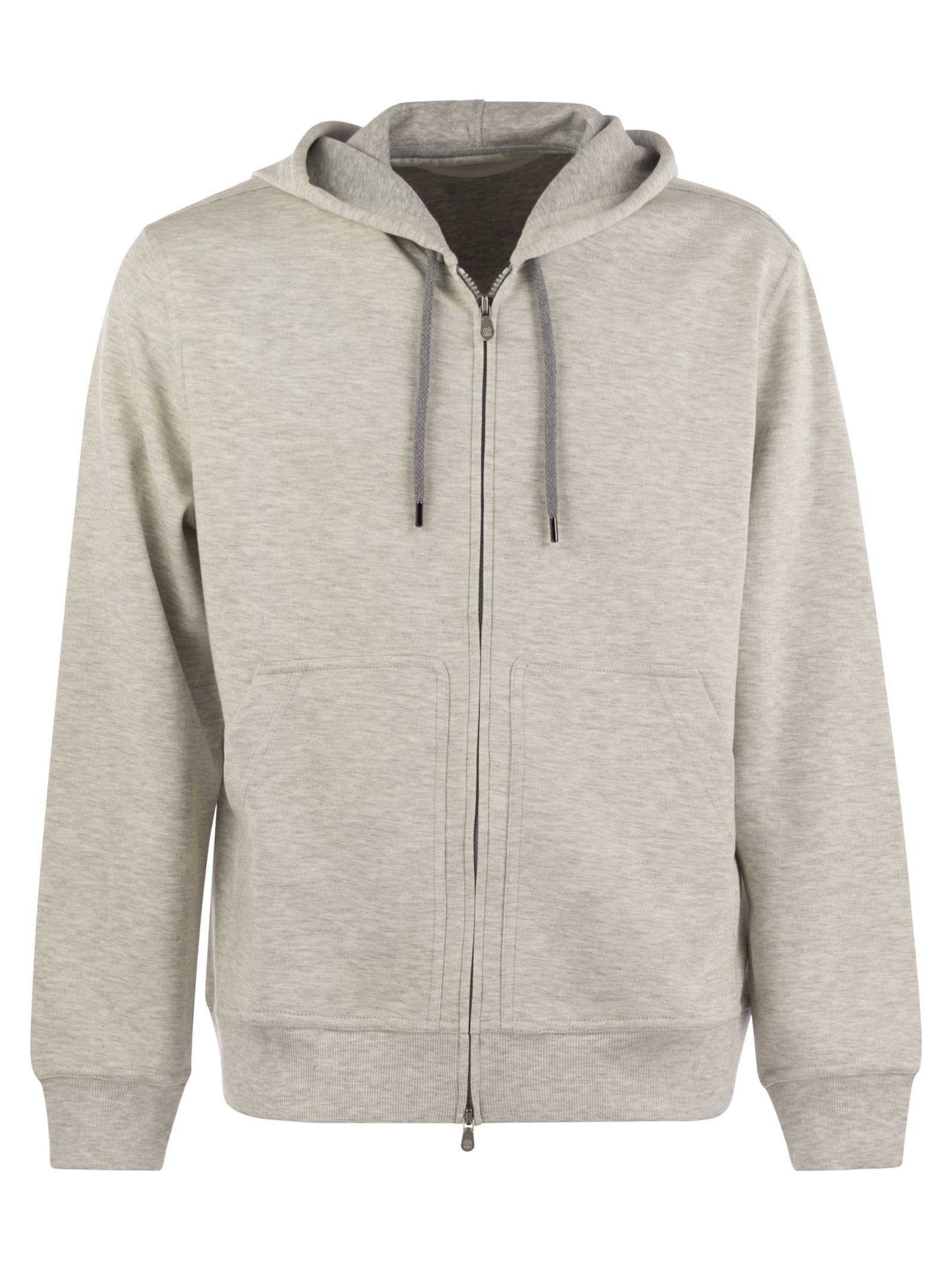 Brunello Cucinelli Cotton, Cashmere And Silk Fleece Zipped Topwear In Pearl