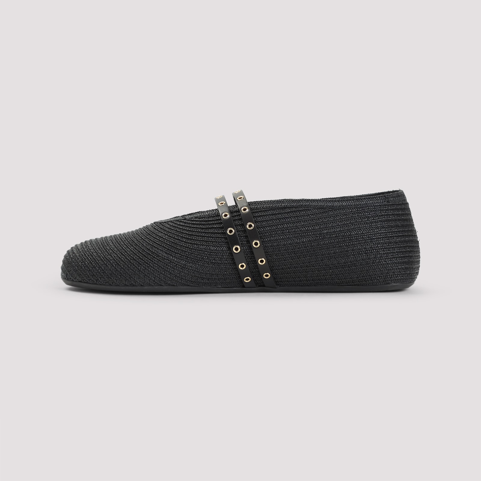 Alaïa Raffia And Leather Ballet Flats In Black