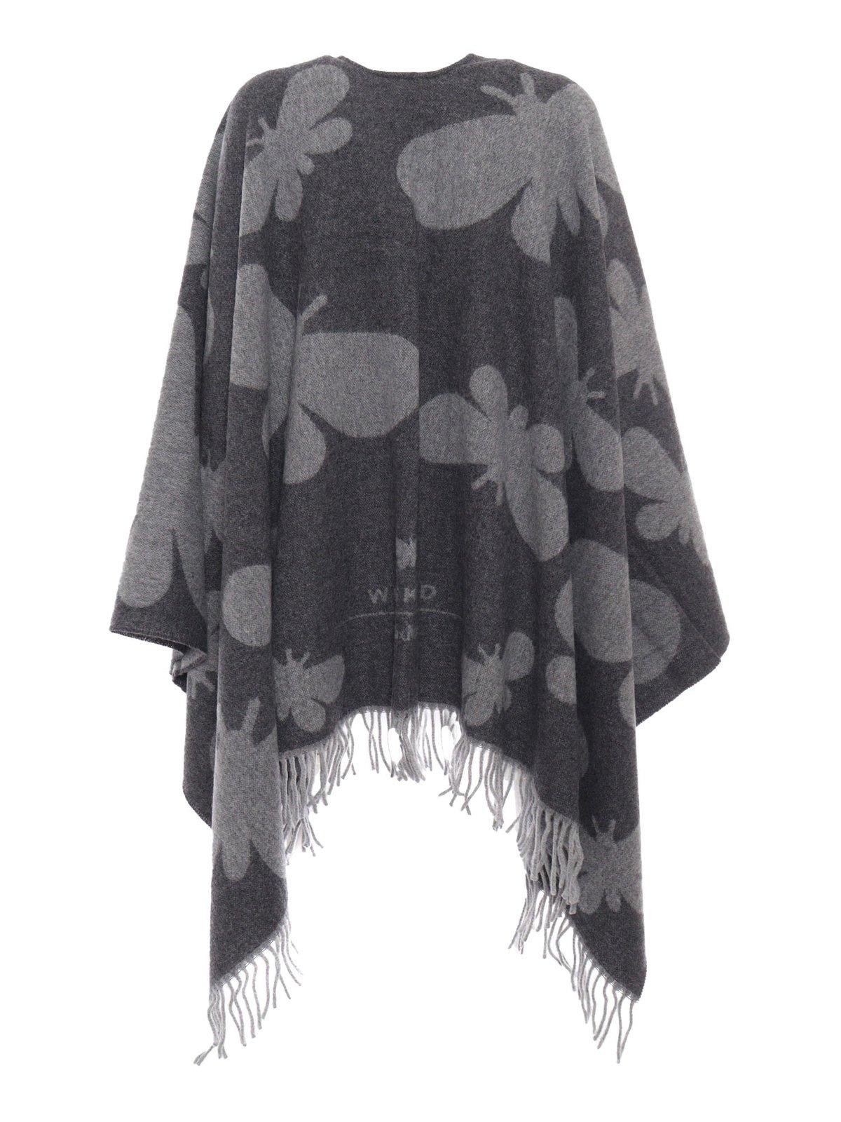 Shop Weekend Max Mara V-neck Fringed Edge Cape In Grey