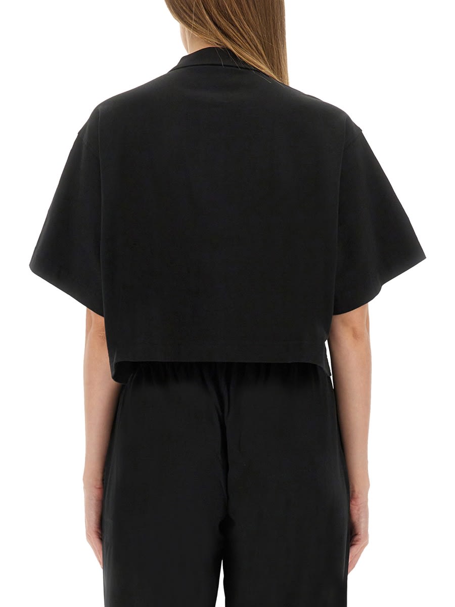 Alexander Wang Cropped Jersey Polo Shirt In Black